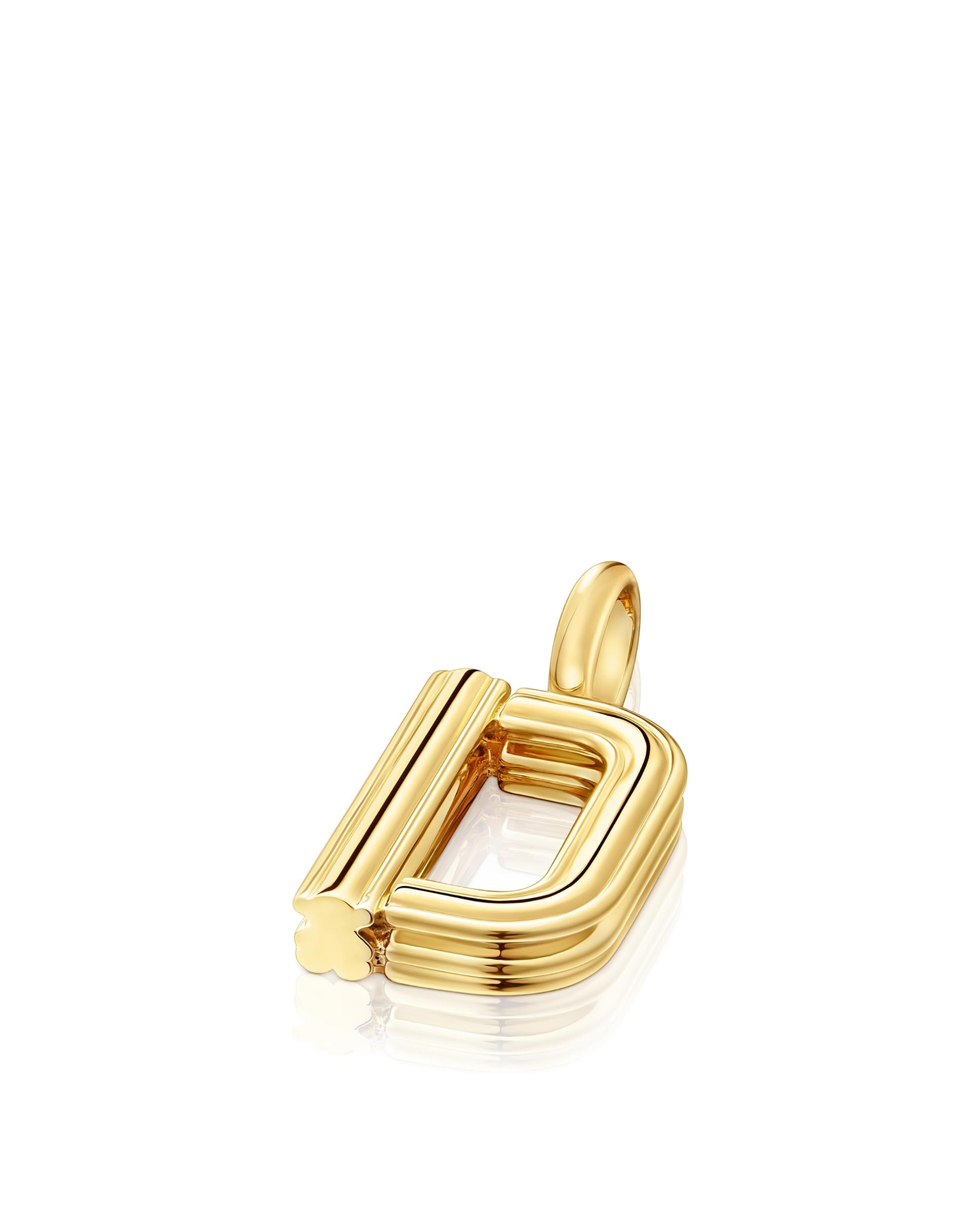 Pendente Alphabet Médio Letra D Banhado em Ouro 18 Kt Sobre Prata Dourado-4