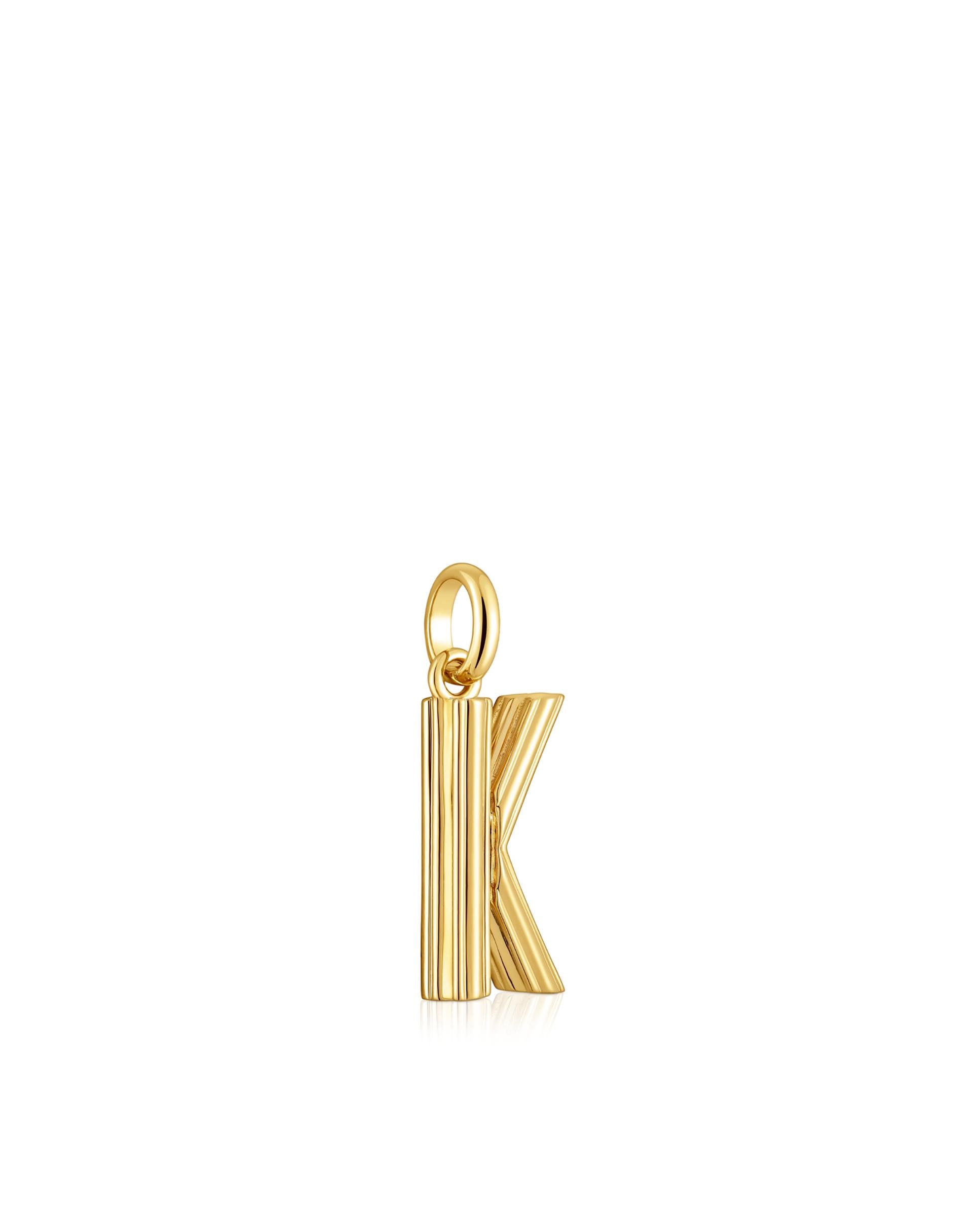Pendente Alphabet Médio Letra K Banhado em Ouro 18 Kt Sobre Prata Dourado-2