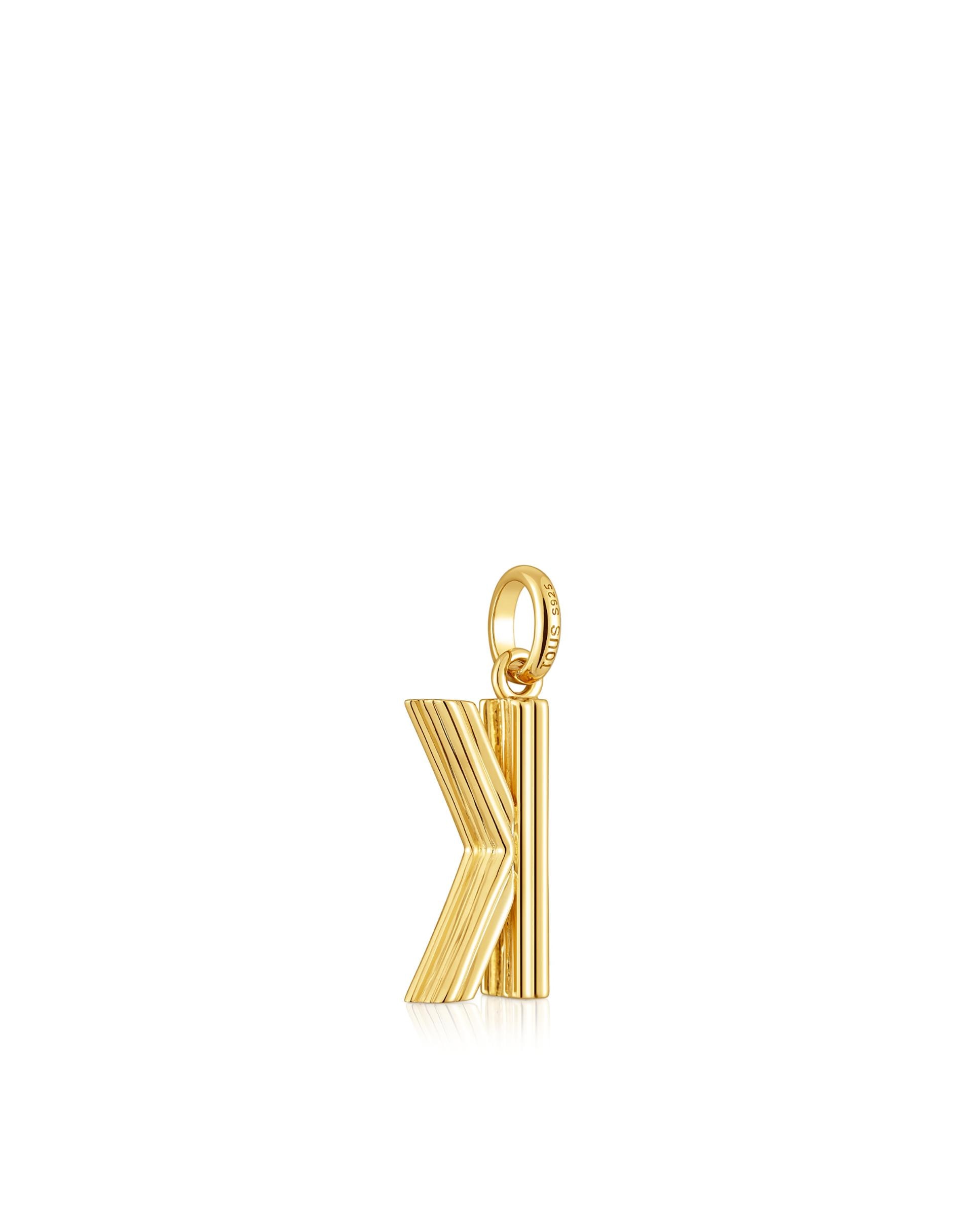 Pendente Alphabet Médio Letra K Banhado em Ouro 18 Kt Sobre Prata Dourado-3