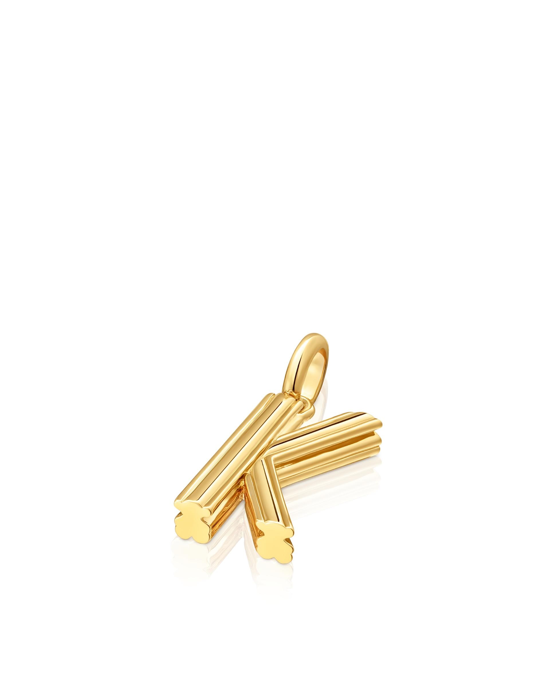 Pendente Alphabet Médio Letra K Banhado em Ouro 18 Kt Sobre Prata Dourado-4