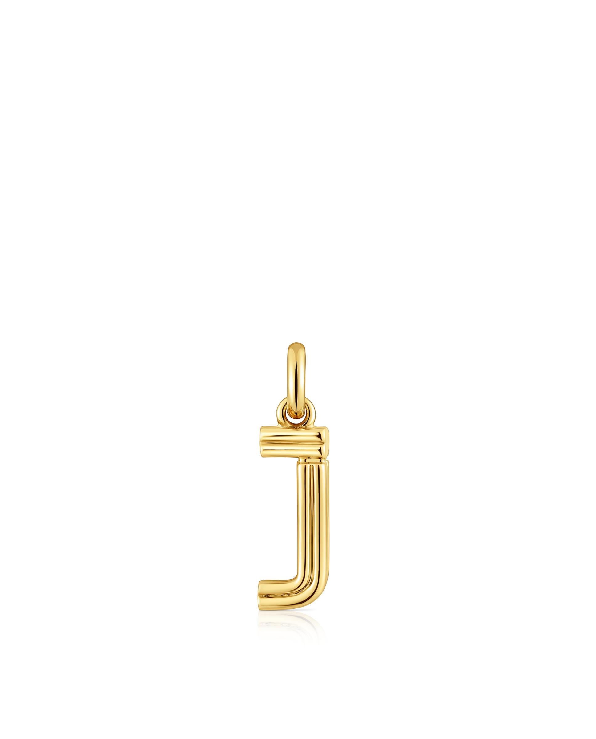 Pendente Alphabet Médio Letra J Banhado em Ouro 18 Kt Sobre Prata Dourado-1