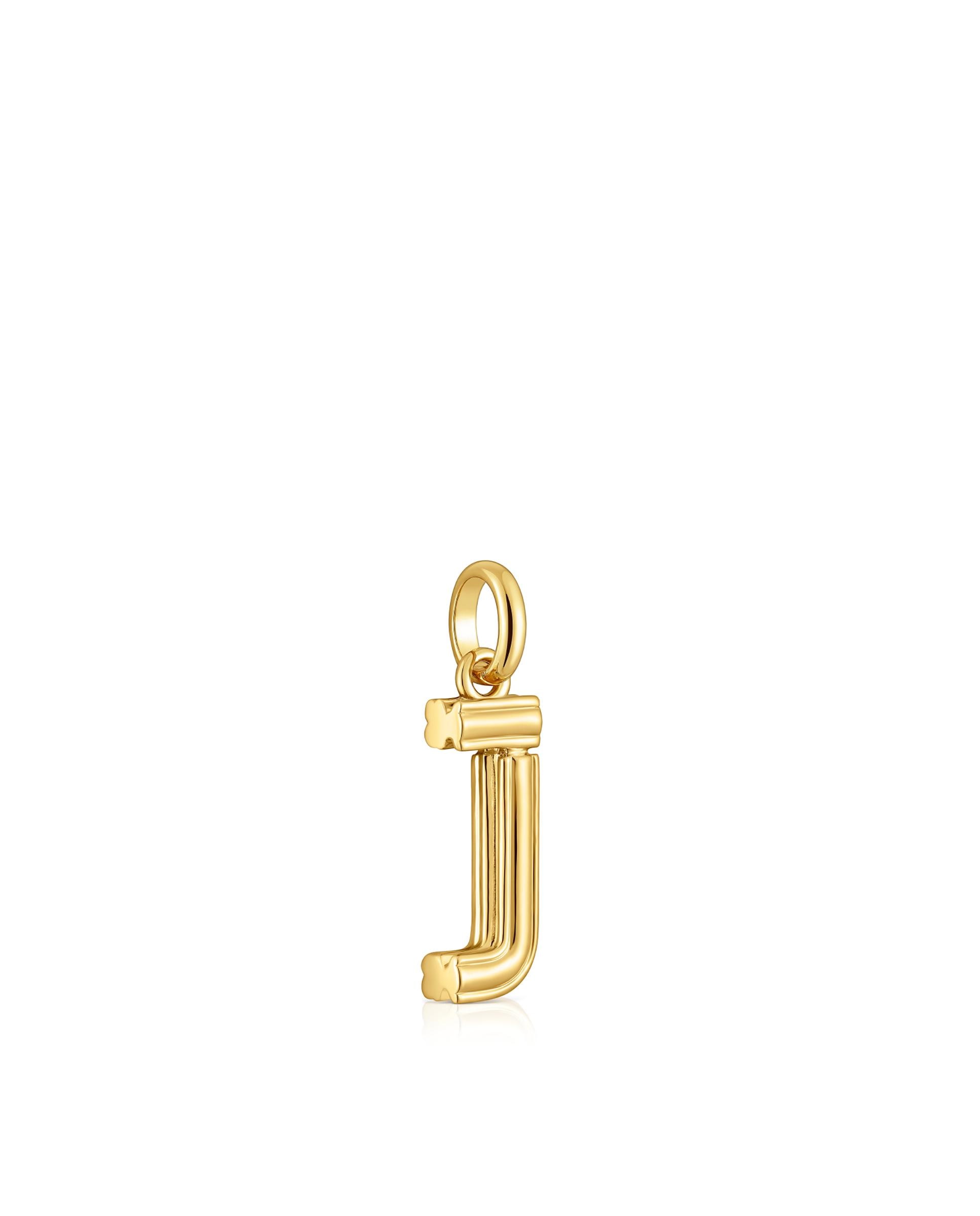 Pendente Alphabet Médio Letra J Banhado em Ouro 18 Kt Sobre Prata Dourado-2