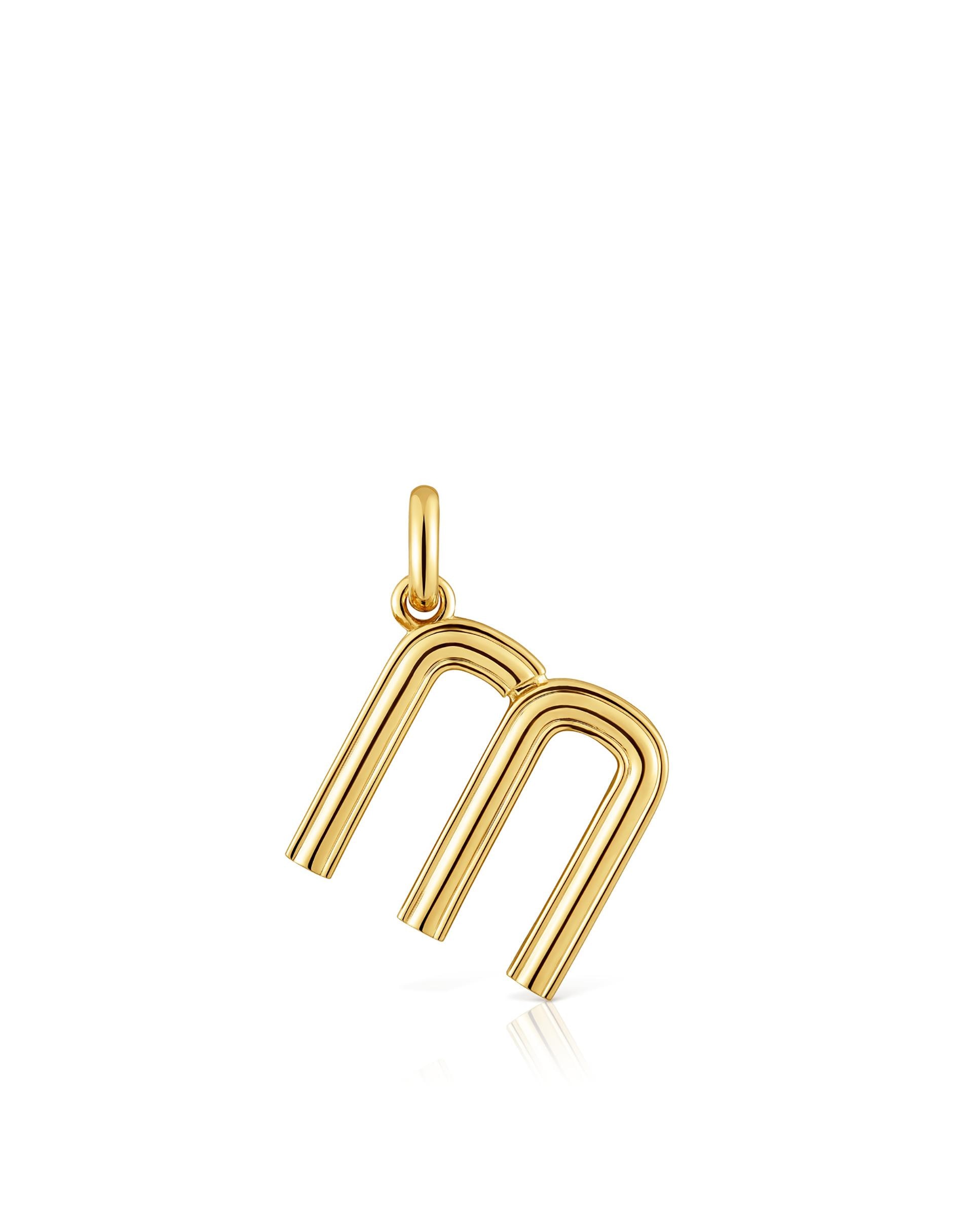 Pendente Alphabet Médio Letra M Banhado em Ouro 18 Kt Sobre Prata Dourado-1