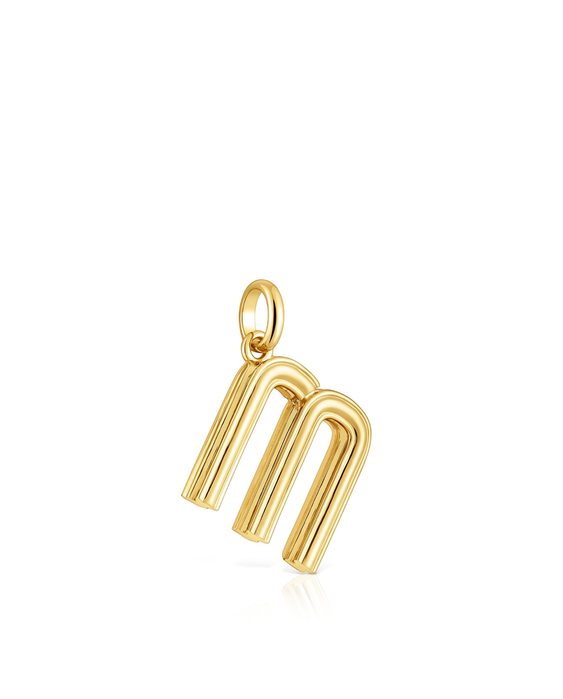 Pendente Alphabet Médio Letra M Banhado em Ouro 18 Kt Sobre Prata Dourado-2