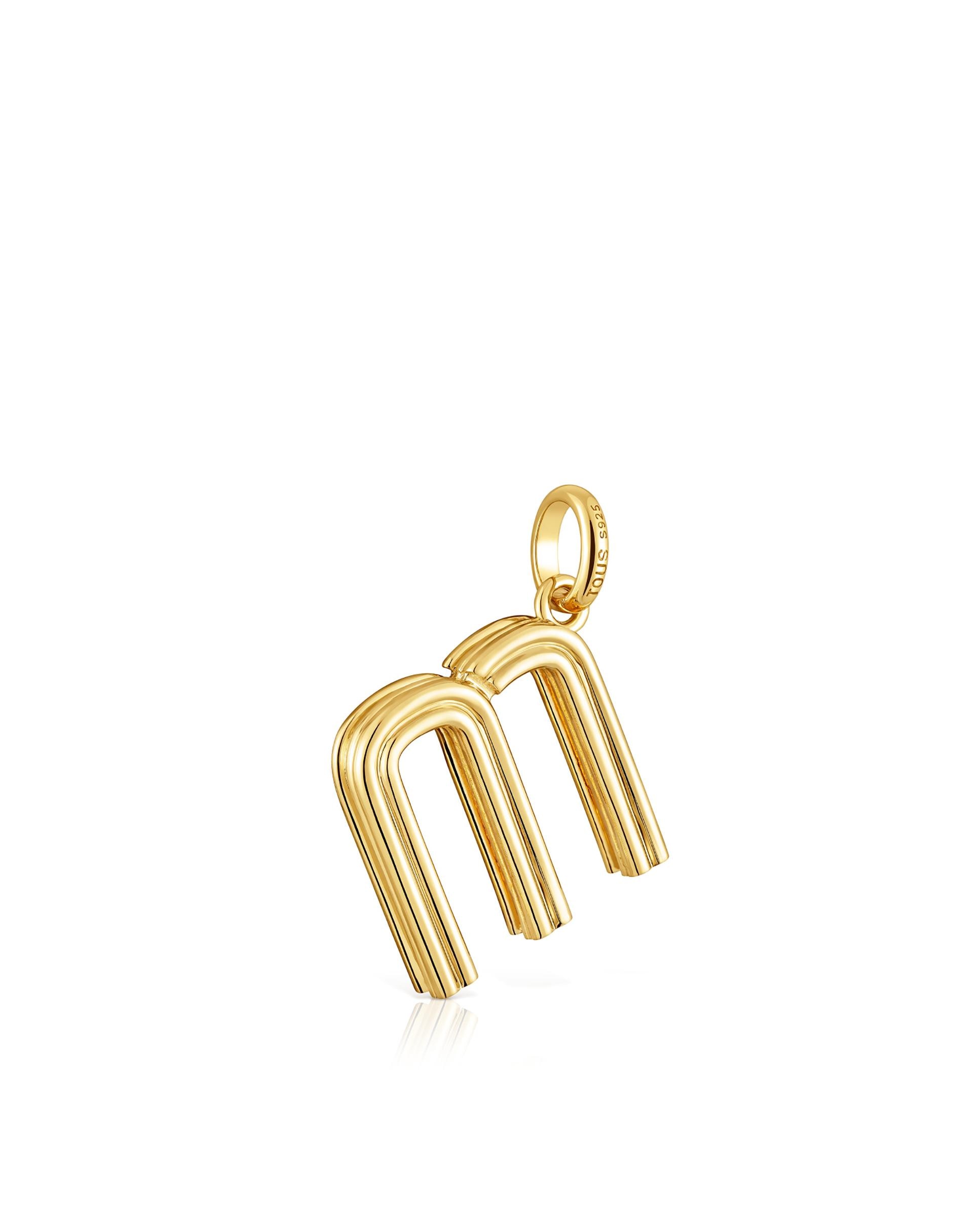 Pendente Alphabet Médio Letra M Banhado em Ouro 18 Kt Sobre Prata Dourado-3