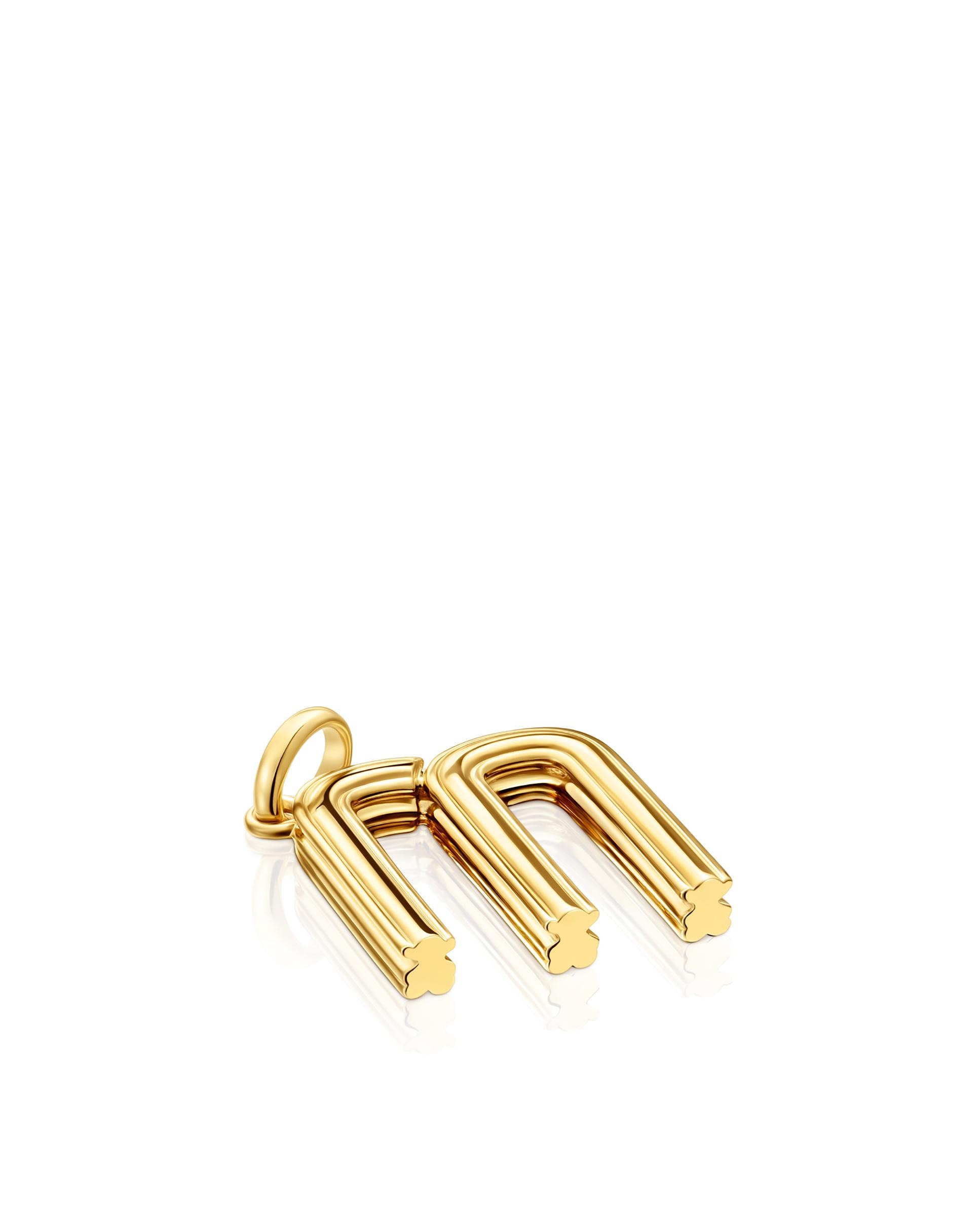 Pendente Alphabet Médio Letra M Banhado em Ouro 18 Kt Sobre Prata Dourado-4