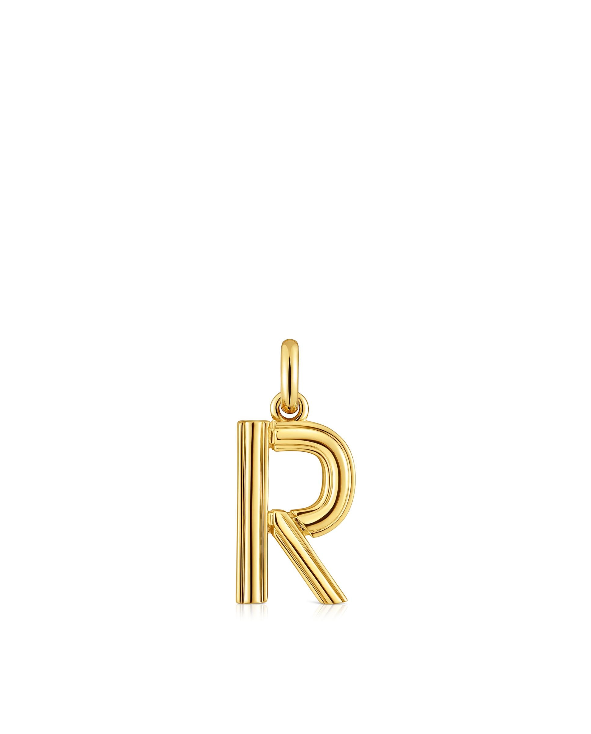 Pendentes Alphabet Médio Letra R Banhado em Ouro 18 Kt Sobre Prata Dourado-1