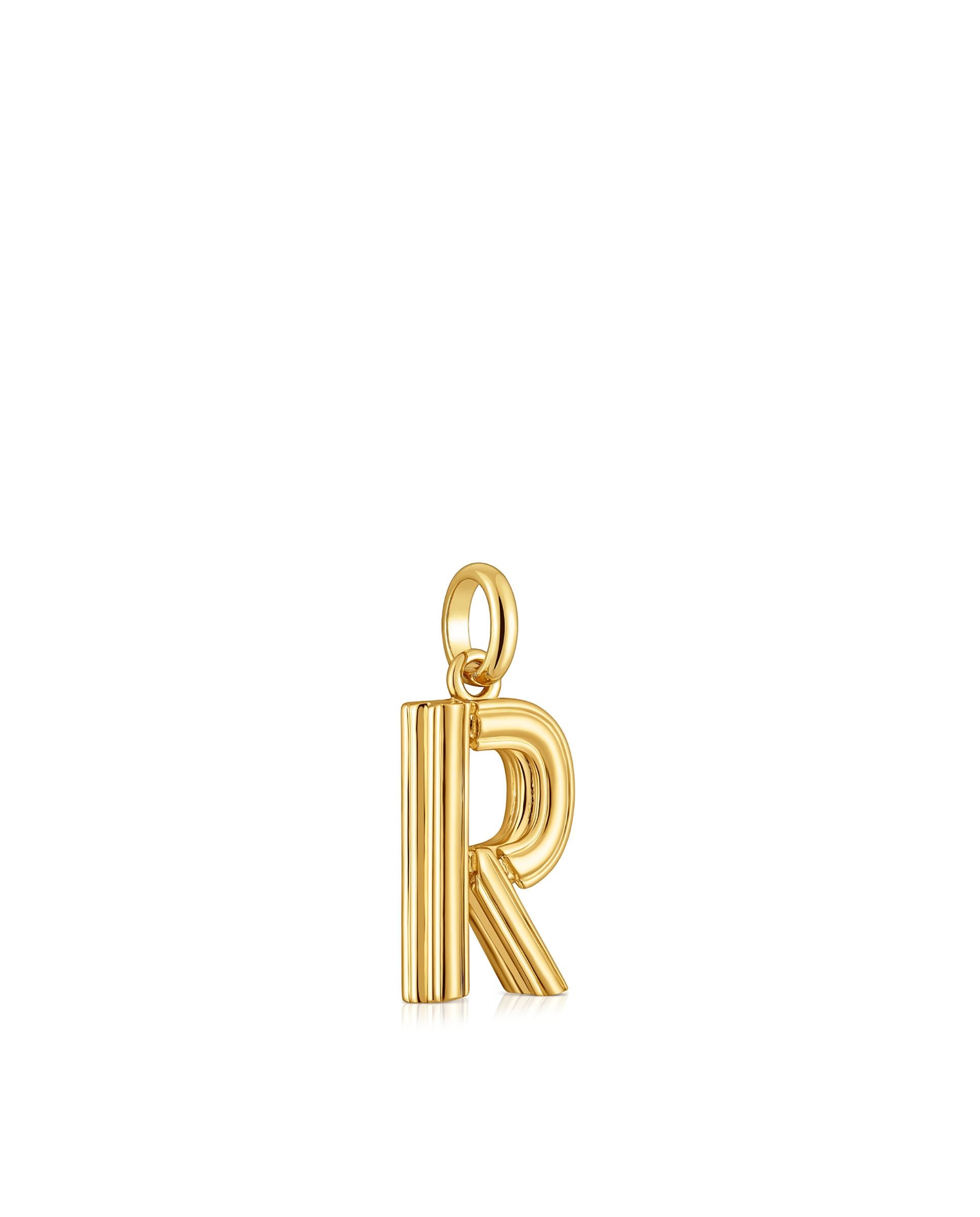 Pendentes Alphabet Médio Letra R Banhado em Ouro 18 Kt Sobre Prata Dourado-2