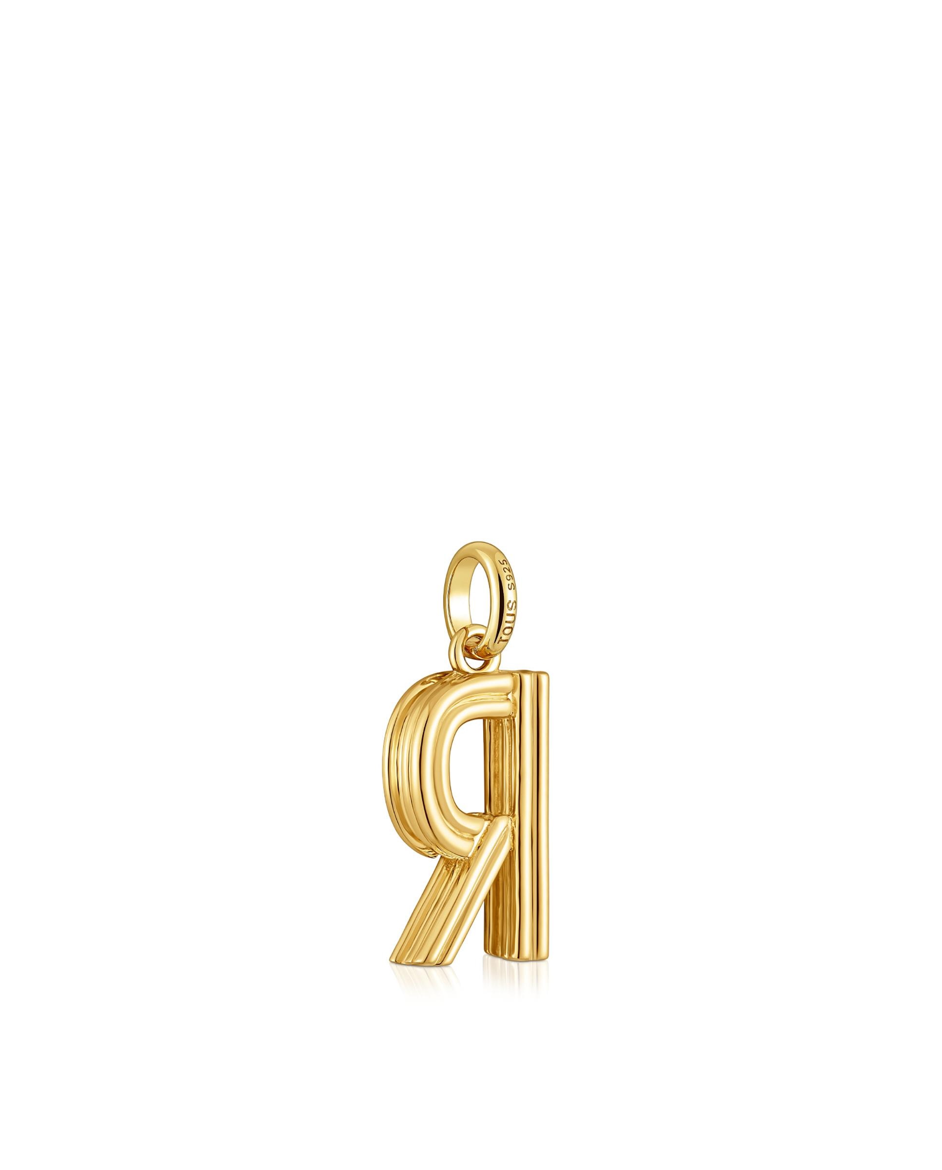 Pendentes Alphabet Médio Letra R Banhado em Ouro 18 Kt Sobre Prata Dourado-3