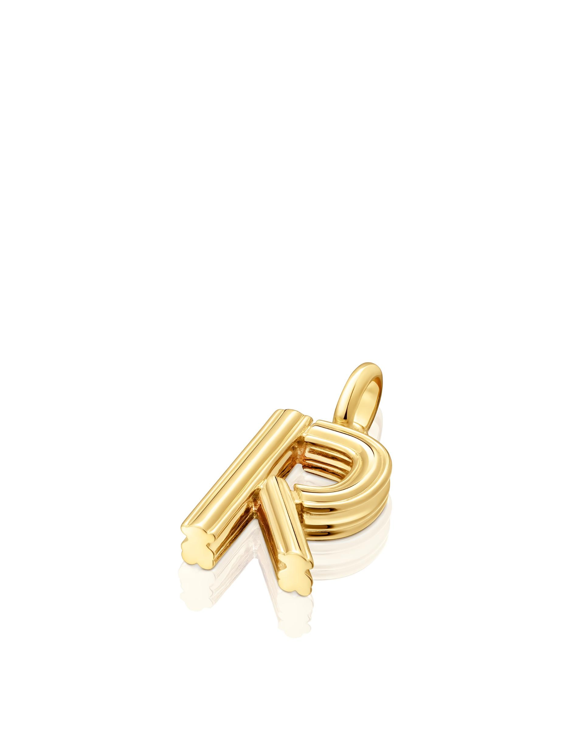 Pendentes Alphabet Médio Letra R Banhado em Ouro 18 Kt Sobre Prata Dourado-4