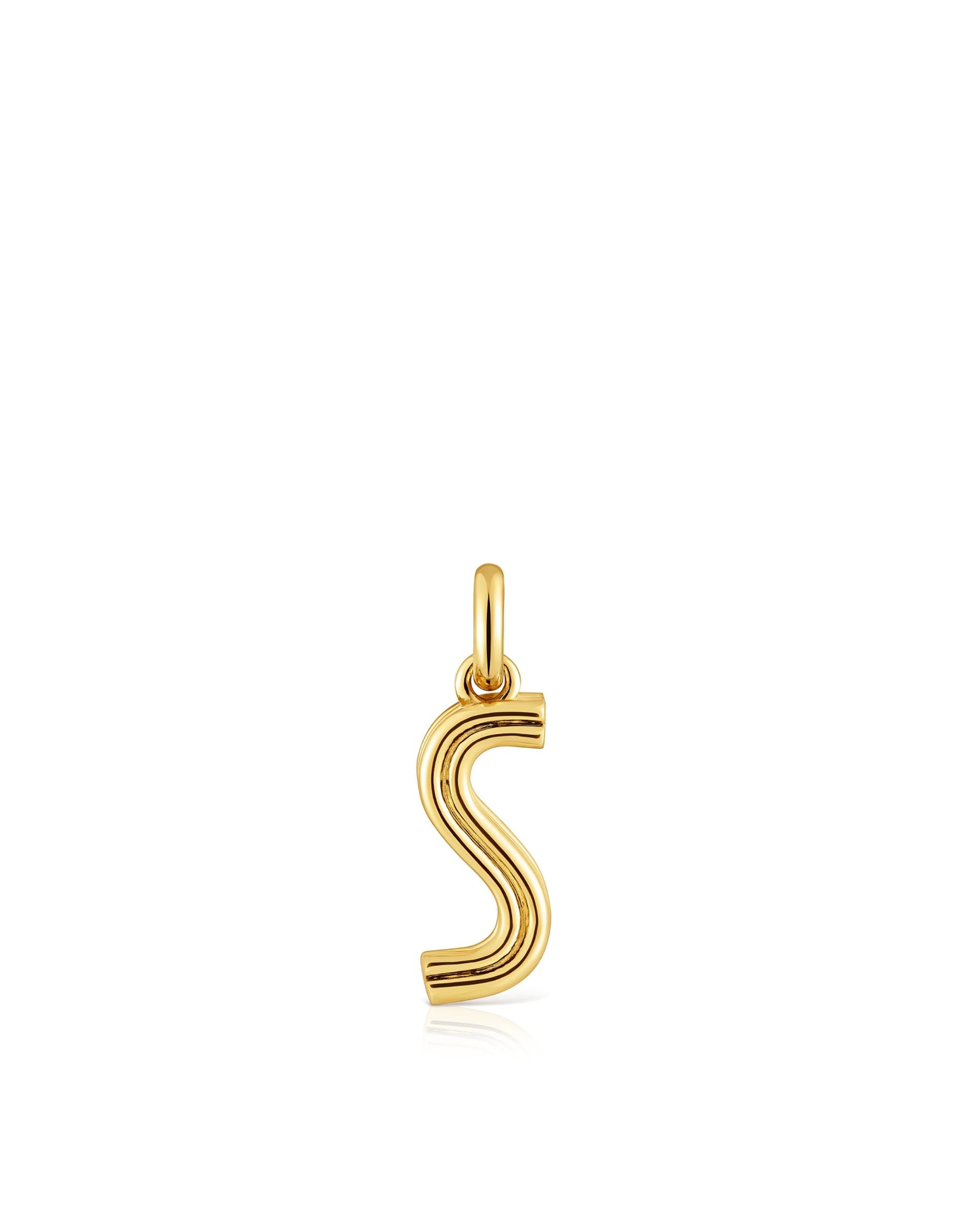 Pendente Alphabet Médio Letra S Banhado em Ouro 18 Kt Sobre Prata Dourado-1