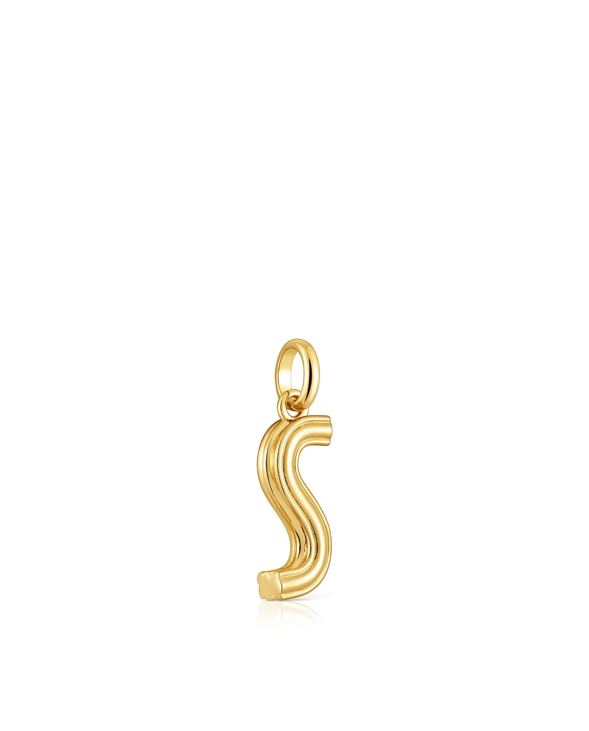 Pendente Alphabet Médio Letra S Banhado em Ouro 18 Kt Sobre Prata Dourado-2