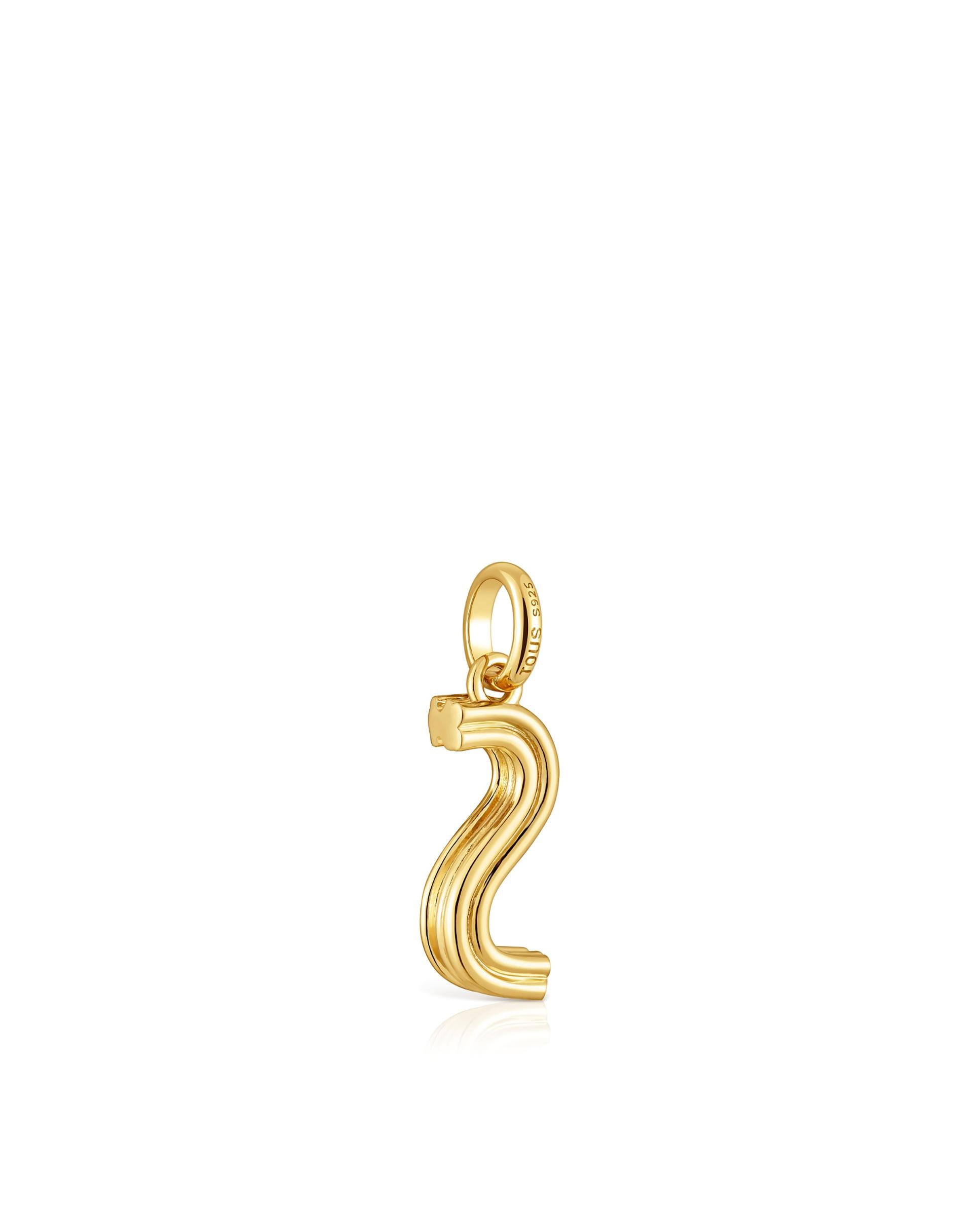 Pendente Alphabet Médio Letra S Banhado em Ouro 18 Kt Sobre Prata Dourado-3