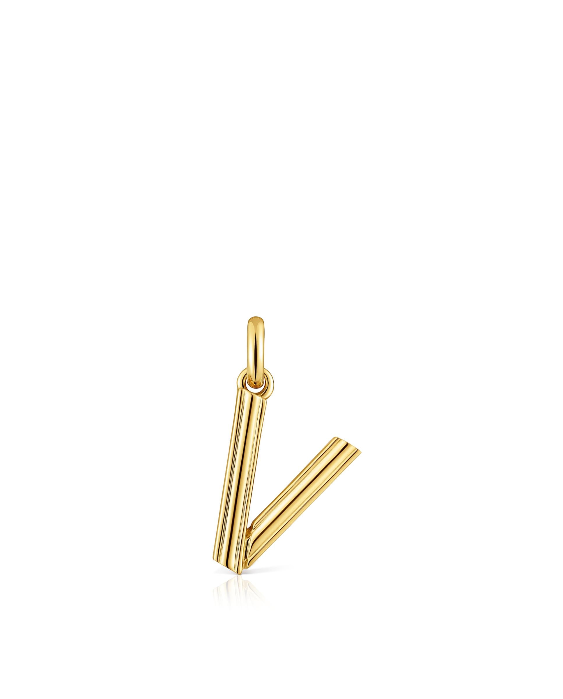 Pendente Alphabet Médio Letra V Banhado em Ouro 18 Kt Sobre Prata Dourado-1