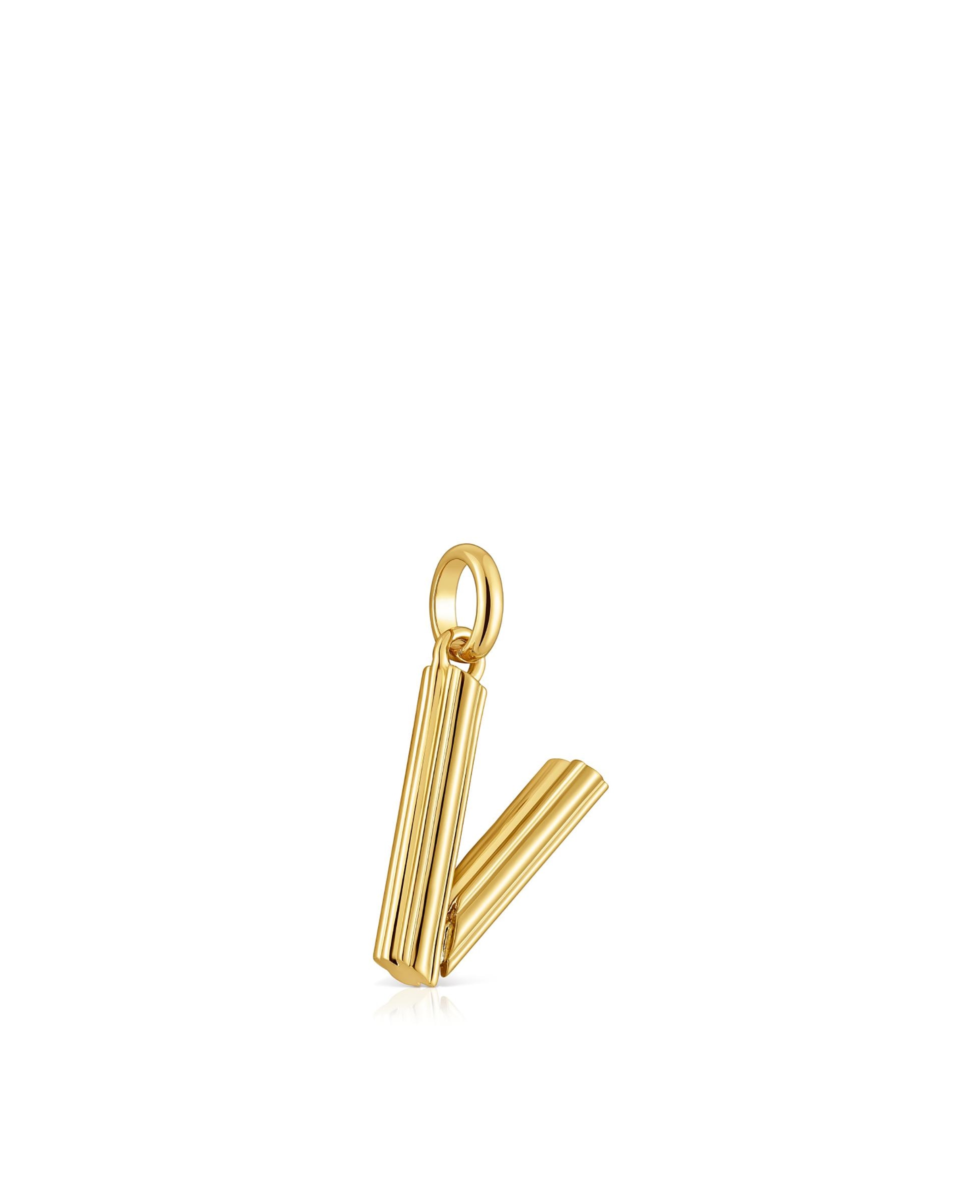 Pendente Alphabet Médio Letra V Banhado em Ouro 18 Kt Sobre Prata Dourado-2
