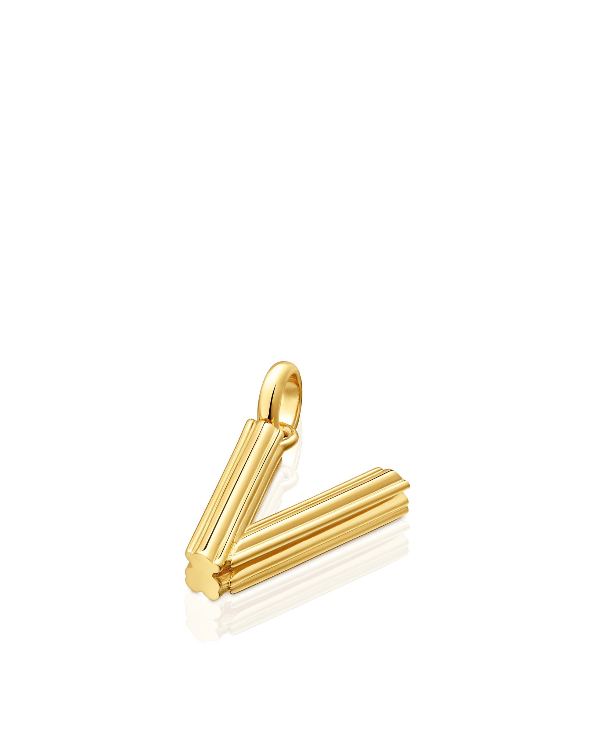 Pendente Alphabet Médio Letra V Banhado em Ouro 18 Kt Sobre Prata Dourado-4