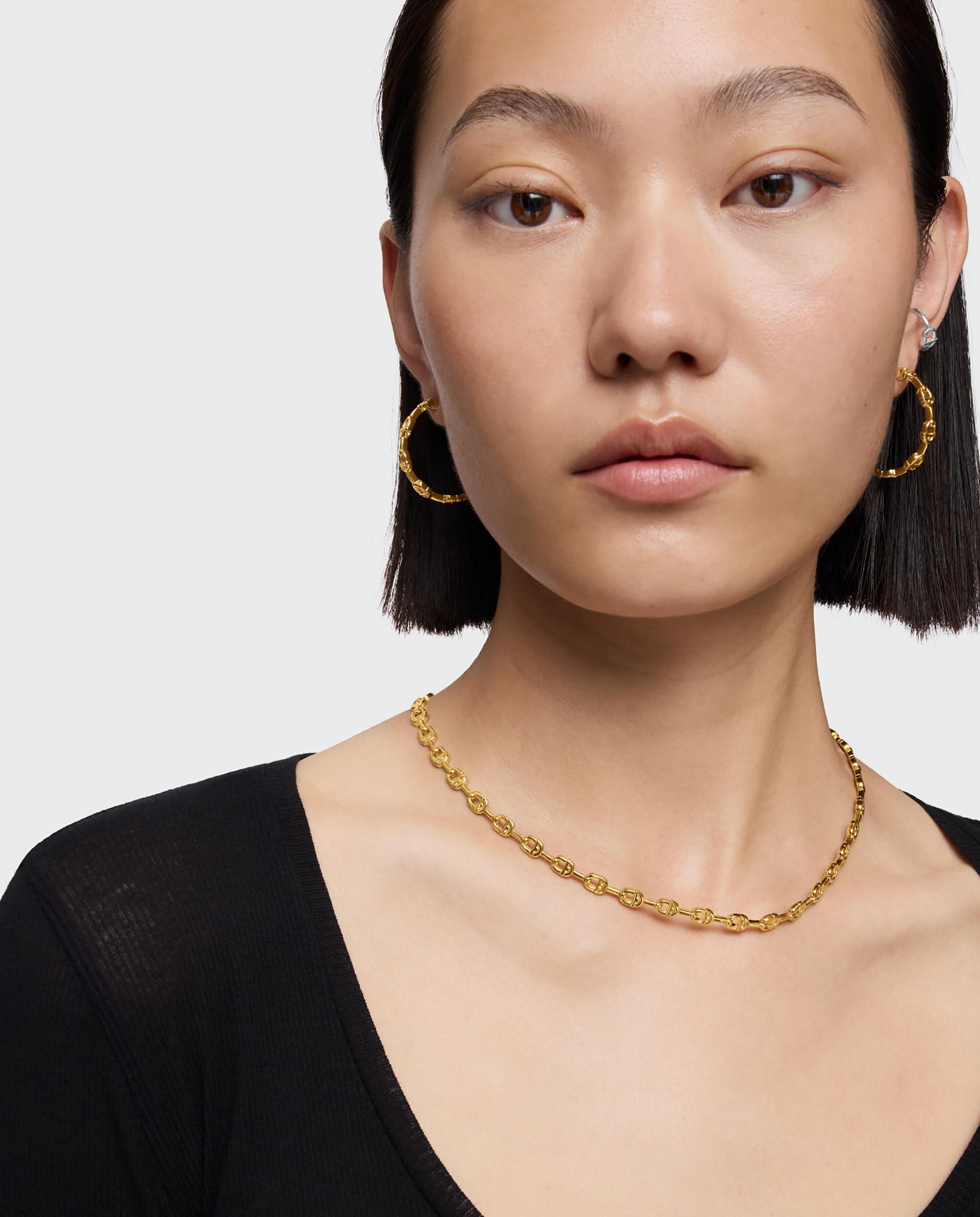 Colar Manifesto Curto com Logo Banhado a Ouro 18 Kt Sobre Prata Dourado-3
