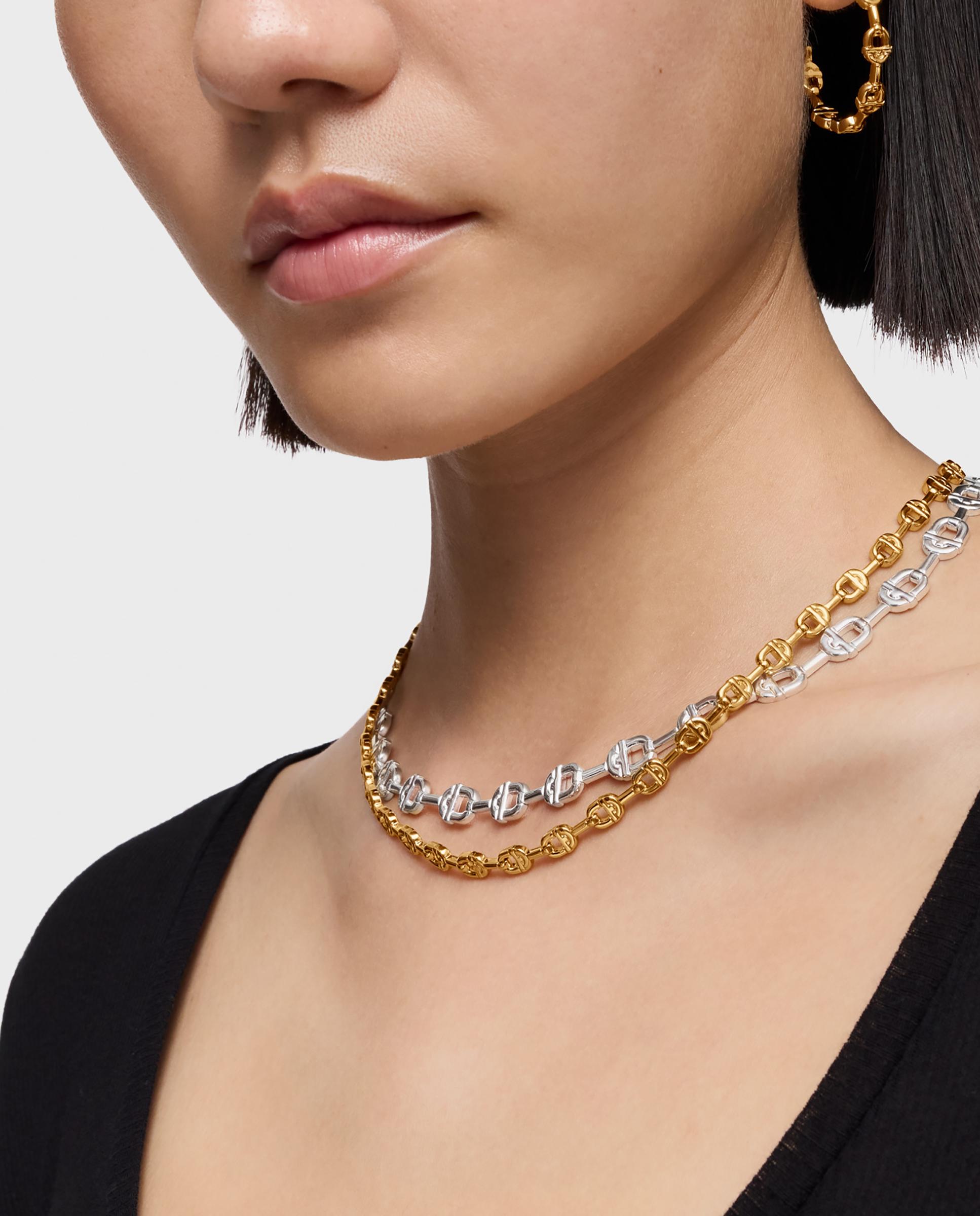 Colar Manifesto Curto com Logo Banhado a Ouro 18 Kt Sobre Prata Dourado-4