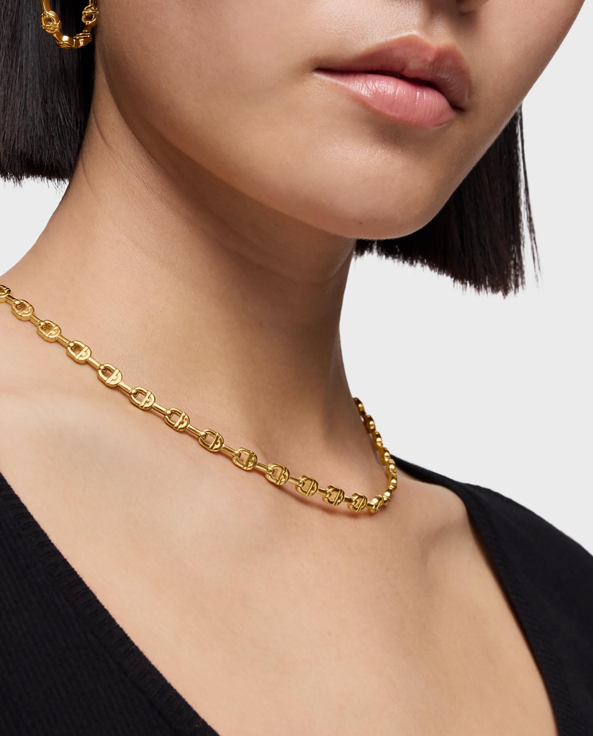 Colar Manifesto Curto com Logo Banhado a Ouro 18 Kt Sobre Prata Dourado-5