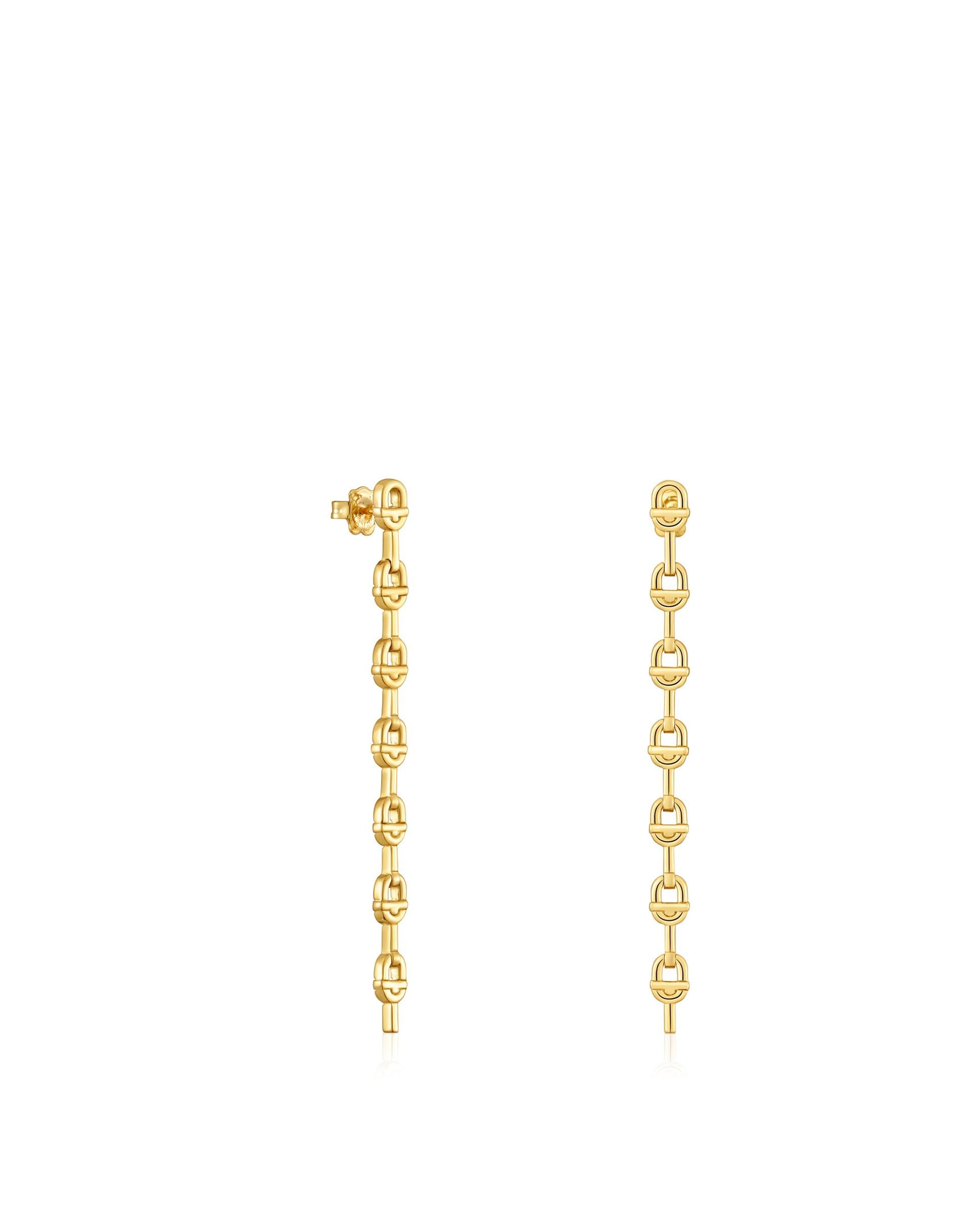 Brincos Manifesto Logo Compridos Banhados em Ouro 18 Kt Sobre Prata Dourado-1