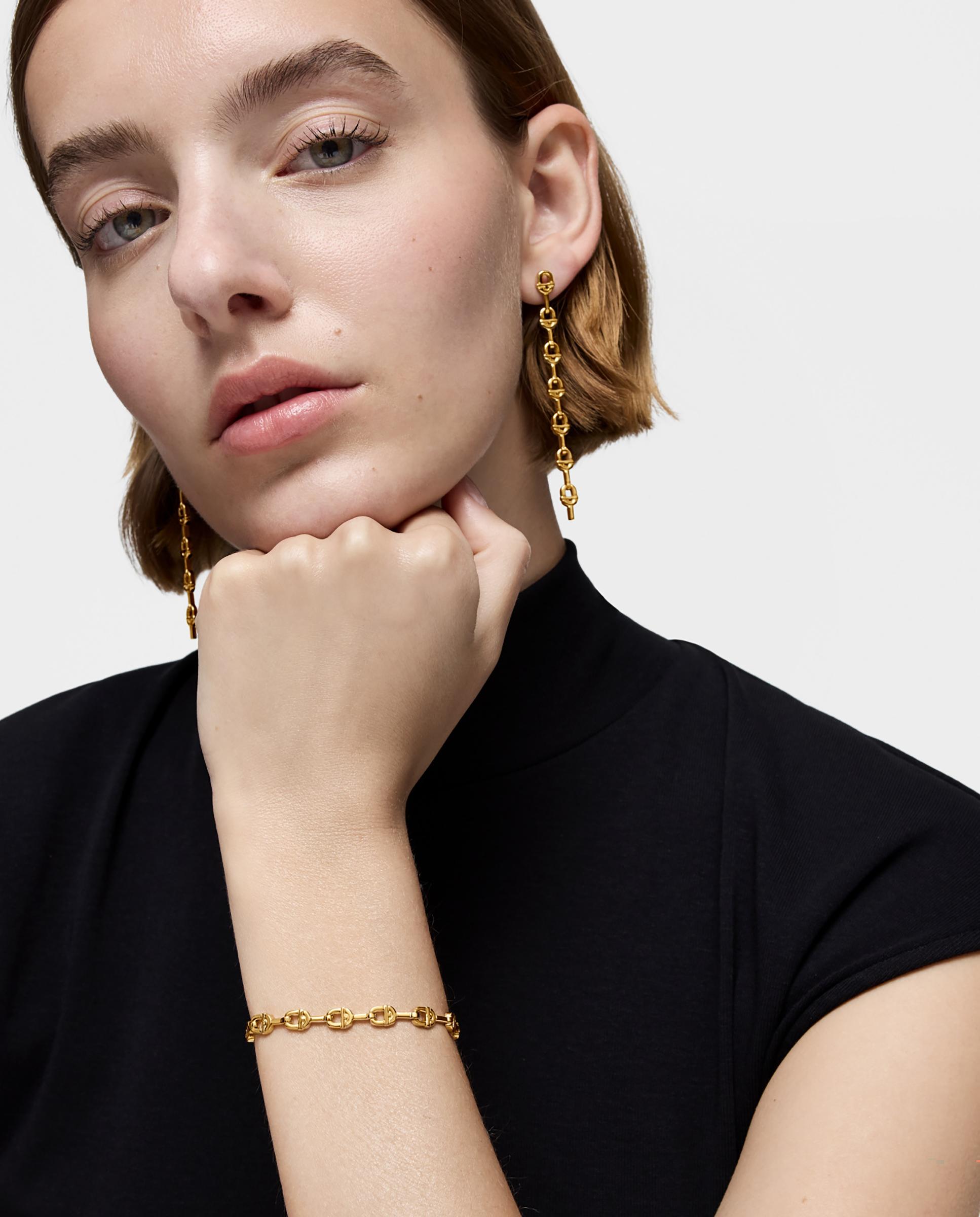 Pulseira de Corrente Manifesto com Logo Banho em Ouro 18 Kt Sobre Prata Dourado-4