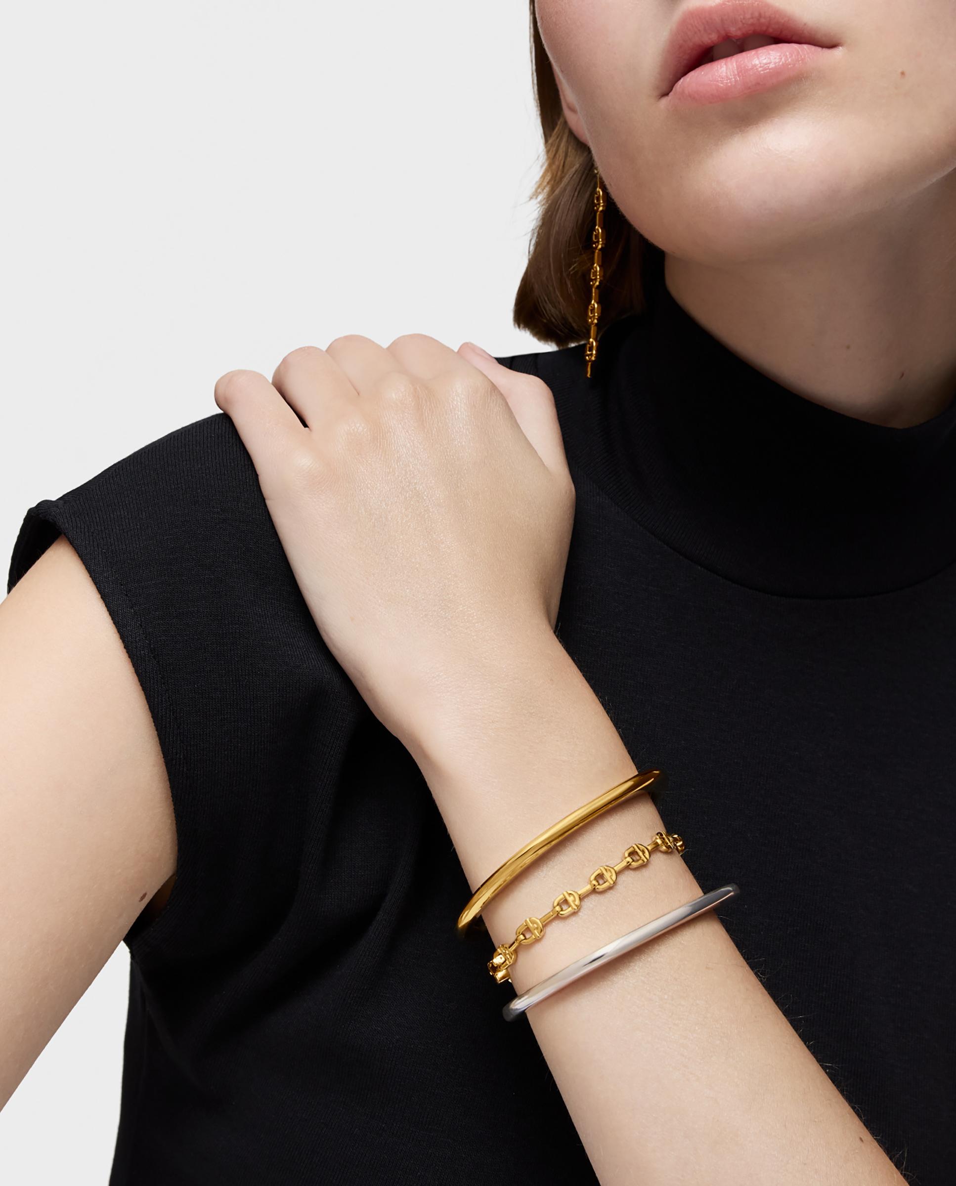 Pulseira de Corrente Manifesto com Logo Banho em Ouro 18 Kt Sobre Prata Dourado-5