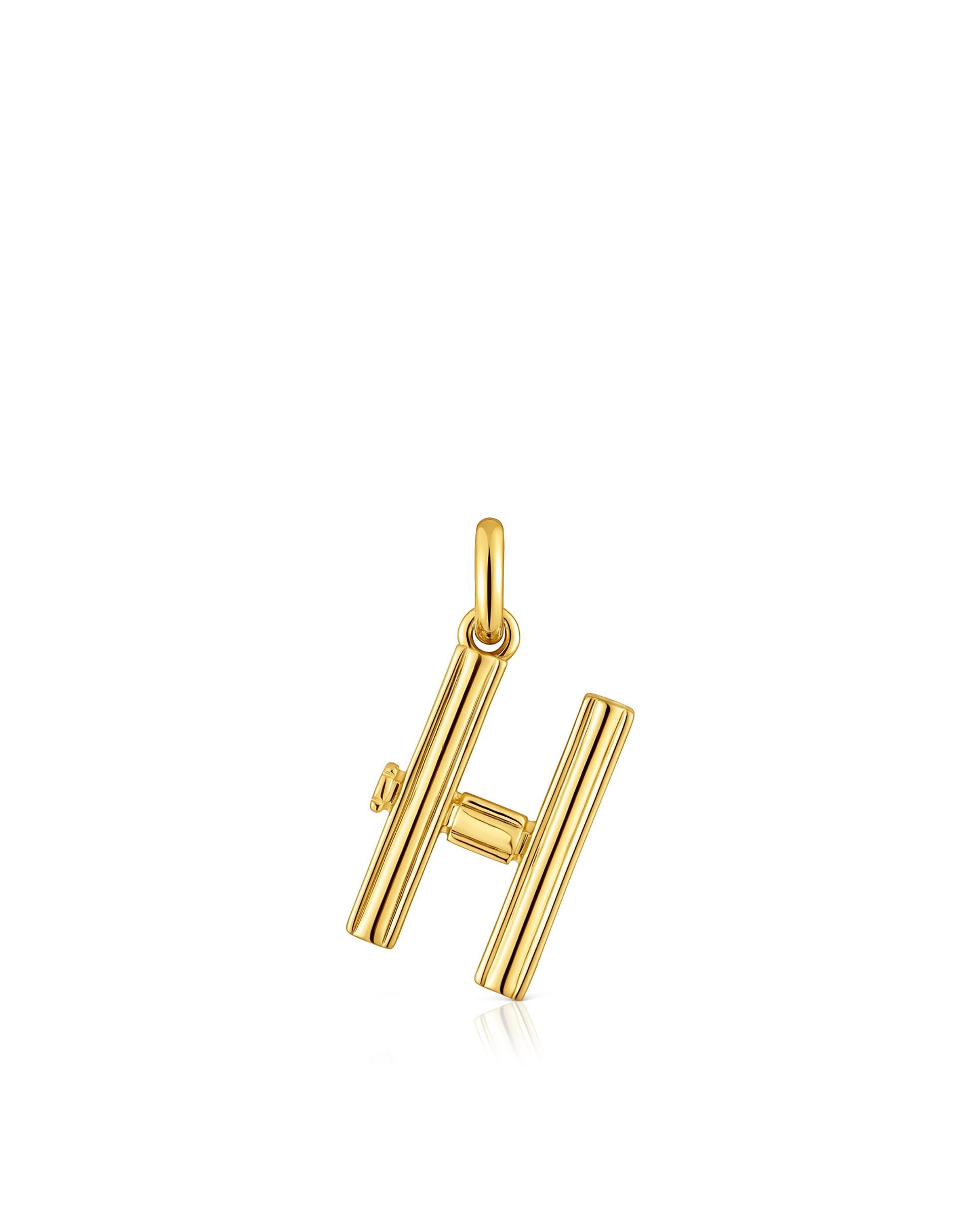 Pendentes Alphabet Médio Letra H Banhado em Ouro 18 Kt Sobre Prata Dourado-1