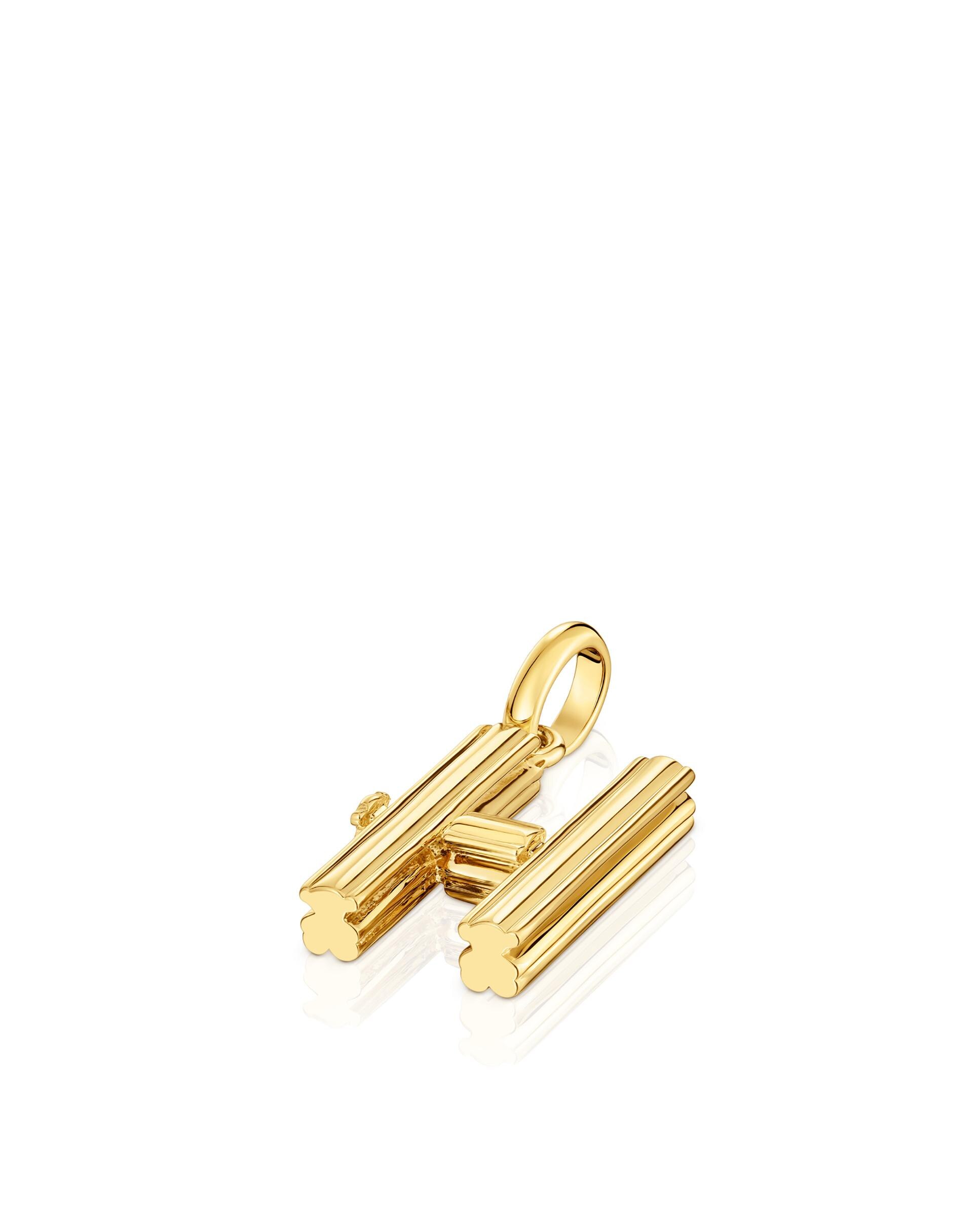 Pendentes Alphabet Médio Letra H Banhado em Ouro 18 Kt Sobre Prata Dourado-4