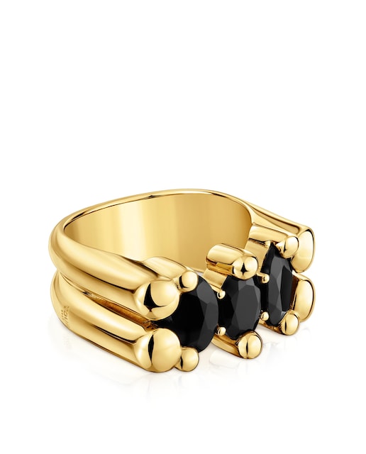 Imagen 0 de Anillo Color Bear mediano con oso bañado en oro 18 kt sobre plata y ónix