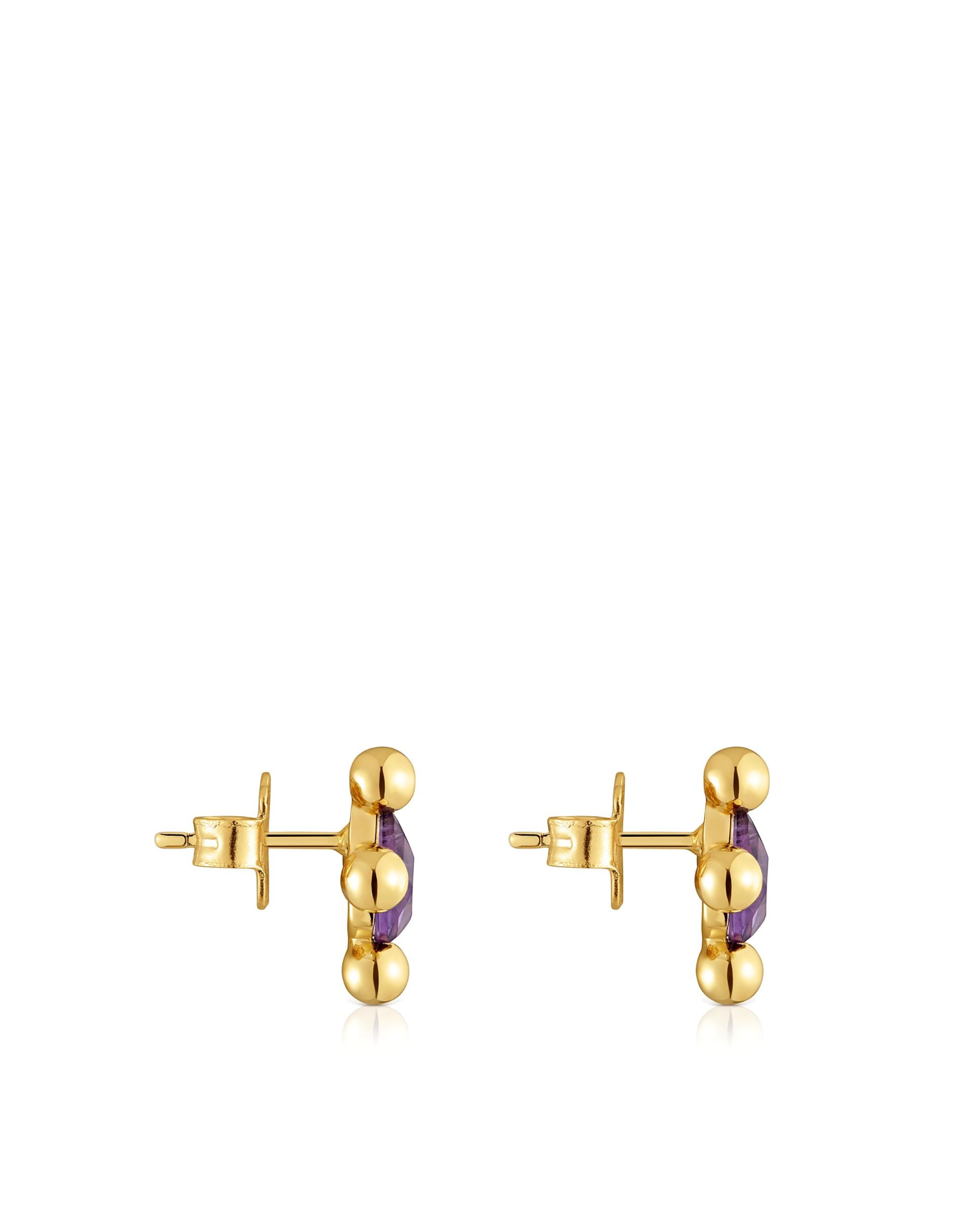 Brincos Sugar Party Banhados em Ouro 18 Kt Sobre Prata e Ametista Roxo-2
