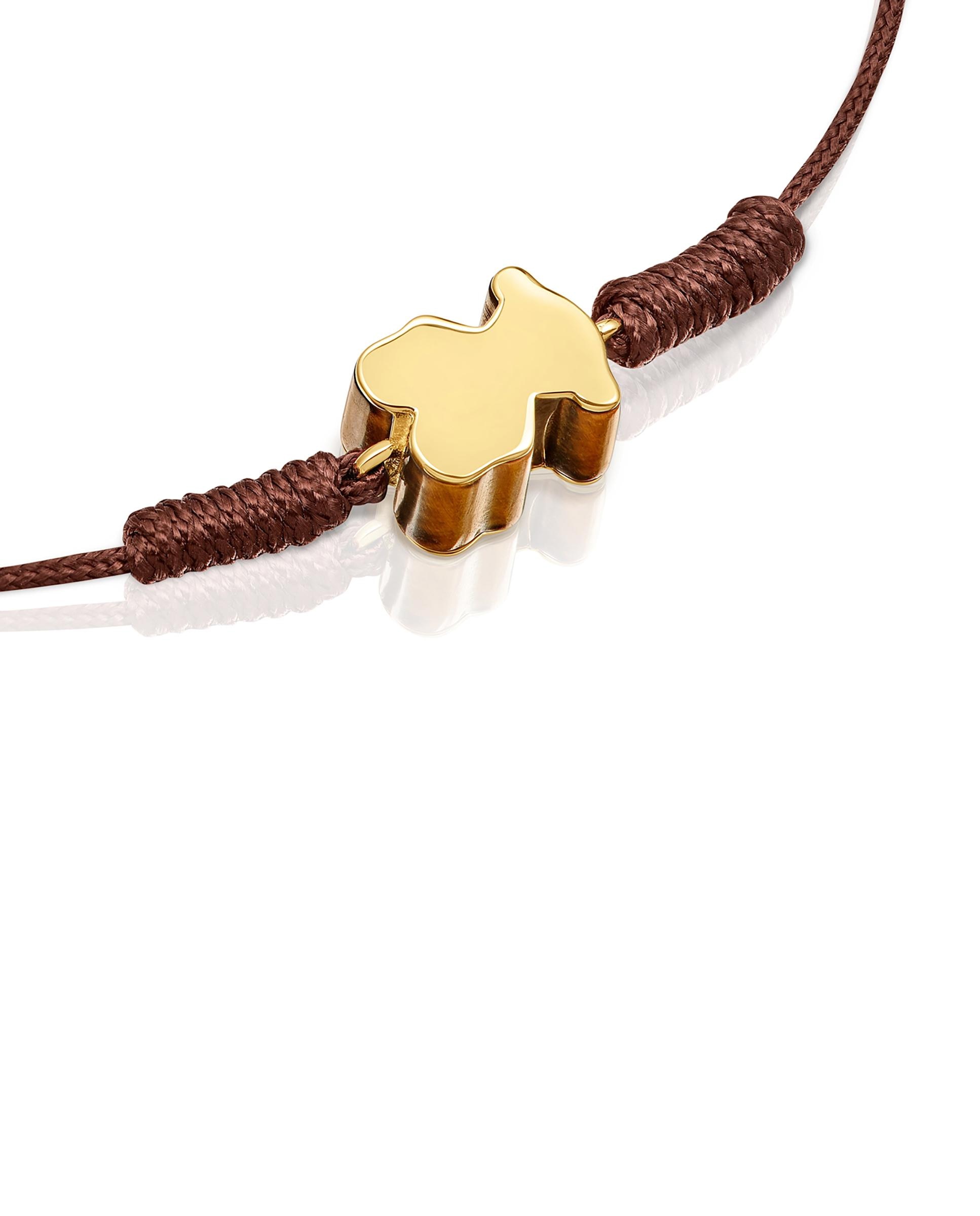 Pulseira Tous 1950 de Nylon com Motivo Urso de Ouro e Olho de Tigre Multicolor-3