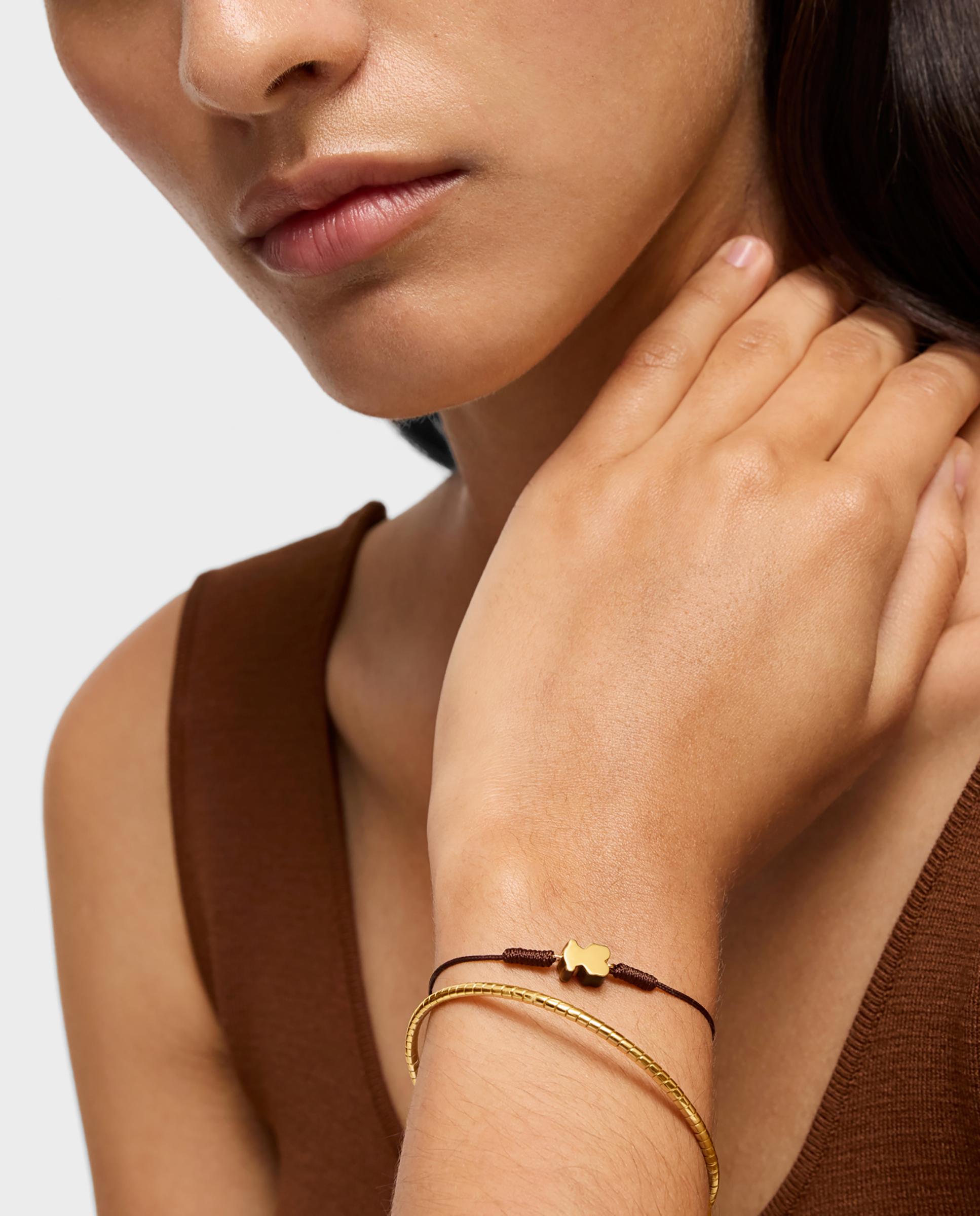 Pulseira Tous 1950 de Nylon com Motivo Urso de Ouro e Olho de Tigre Multicolor-5