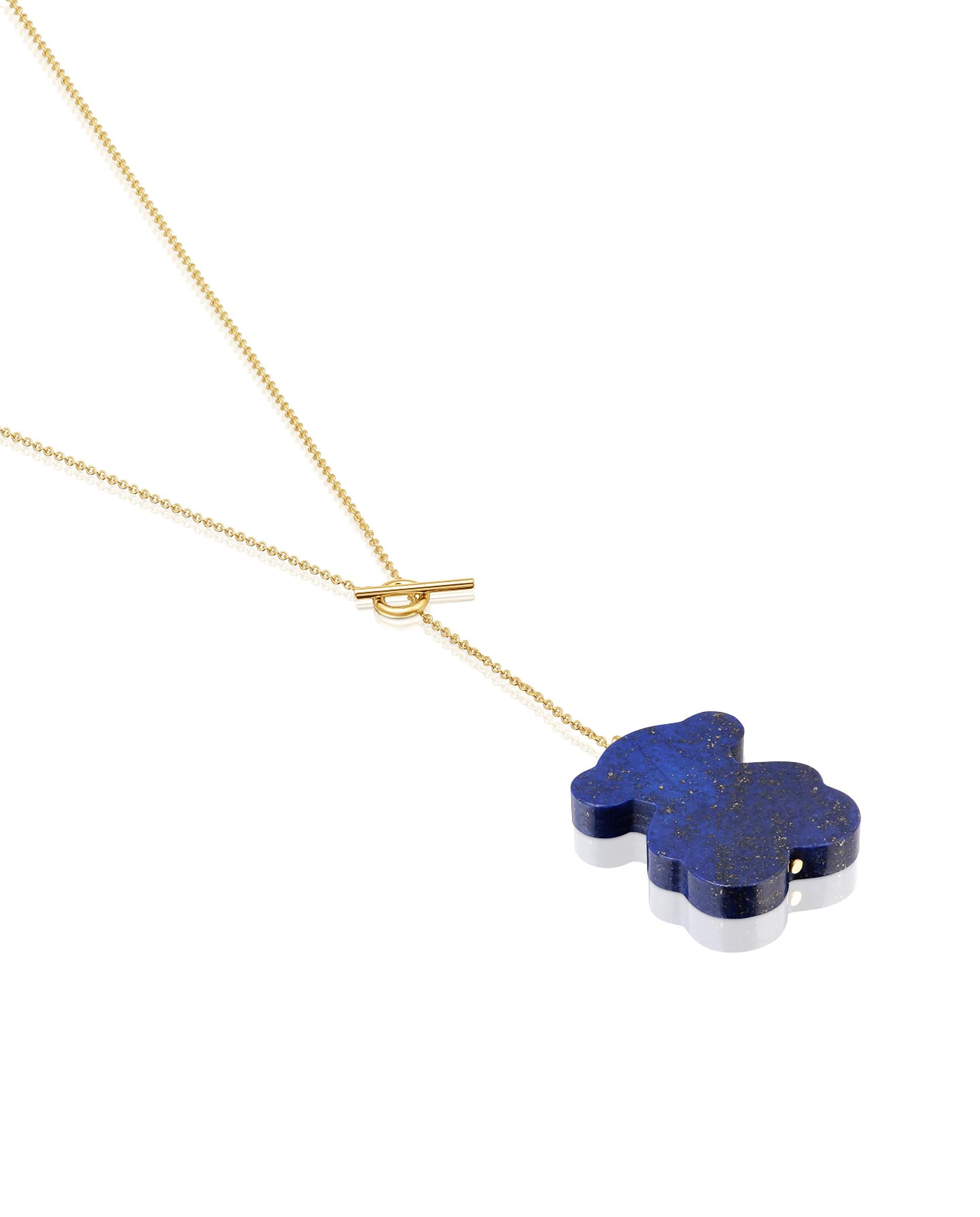 Colar Tous 1950 Curto Urso de Ouro e Lápis-lazúli Azul-2