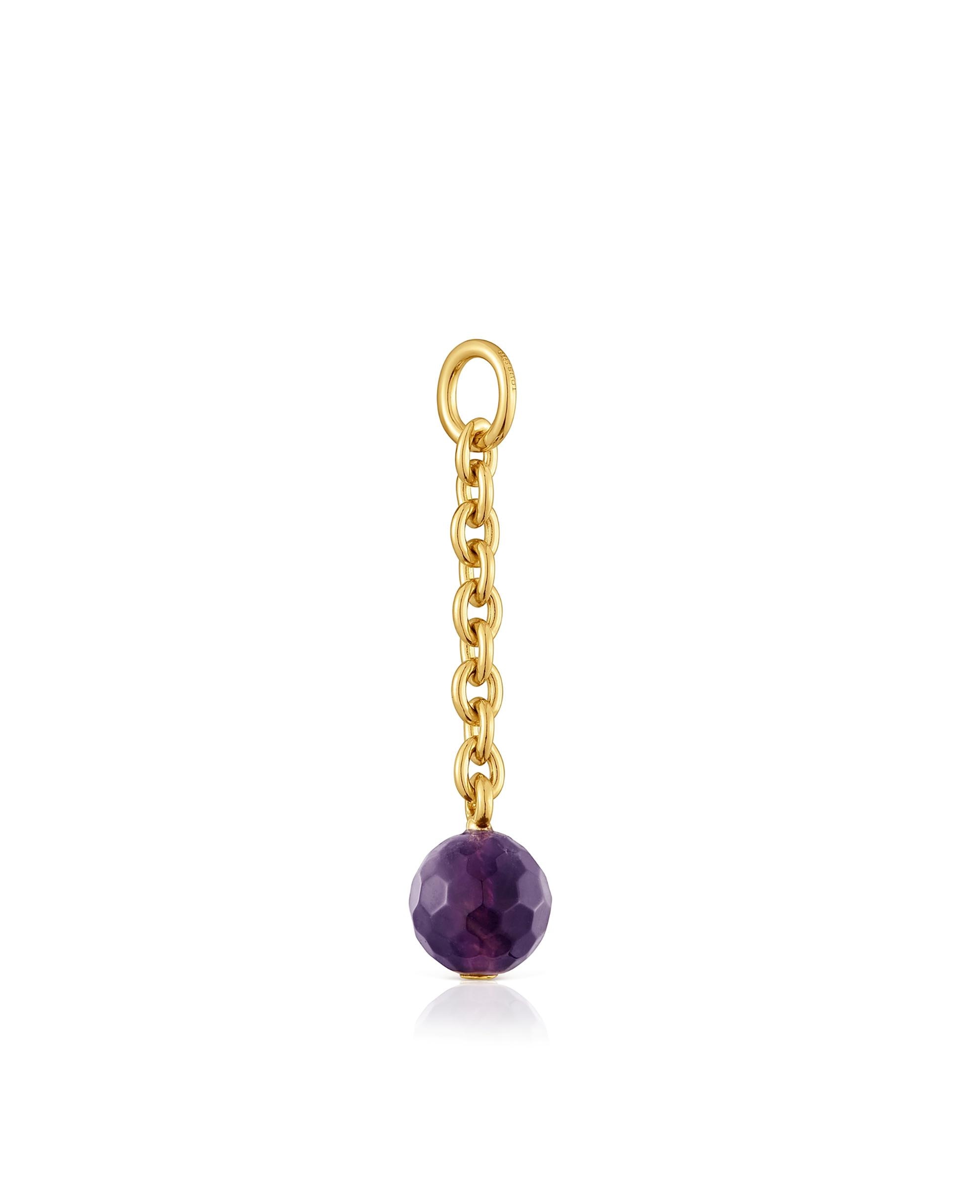 Pendente Hold Oval Banhado em Ouro 18 Kt Sobre Prata e Ametista Roxo-3