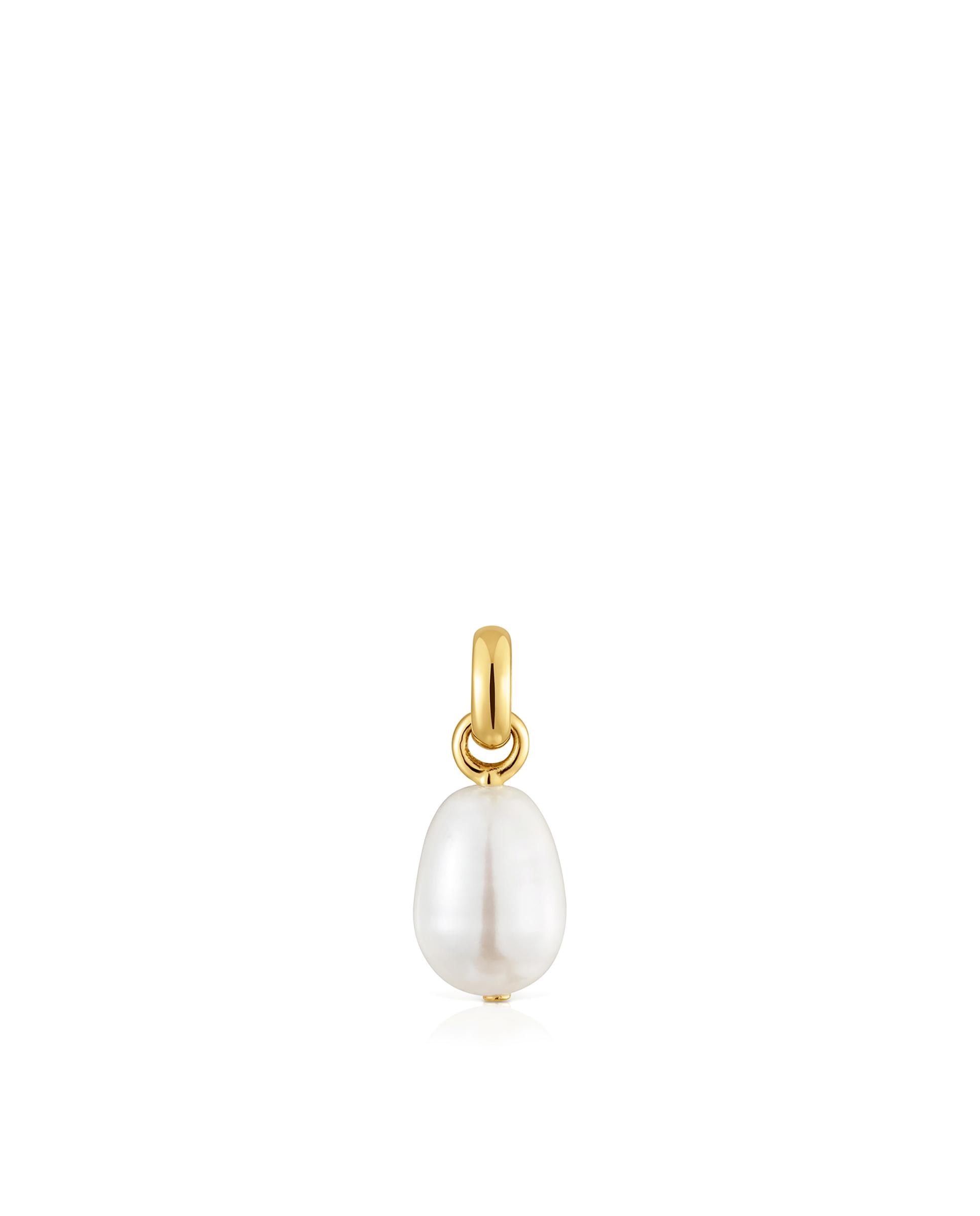 Pingente Hold Oval Pequeno Banhado em Ouro 18 kt sobre Prata com Pérola Branco-1