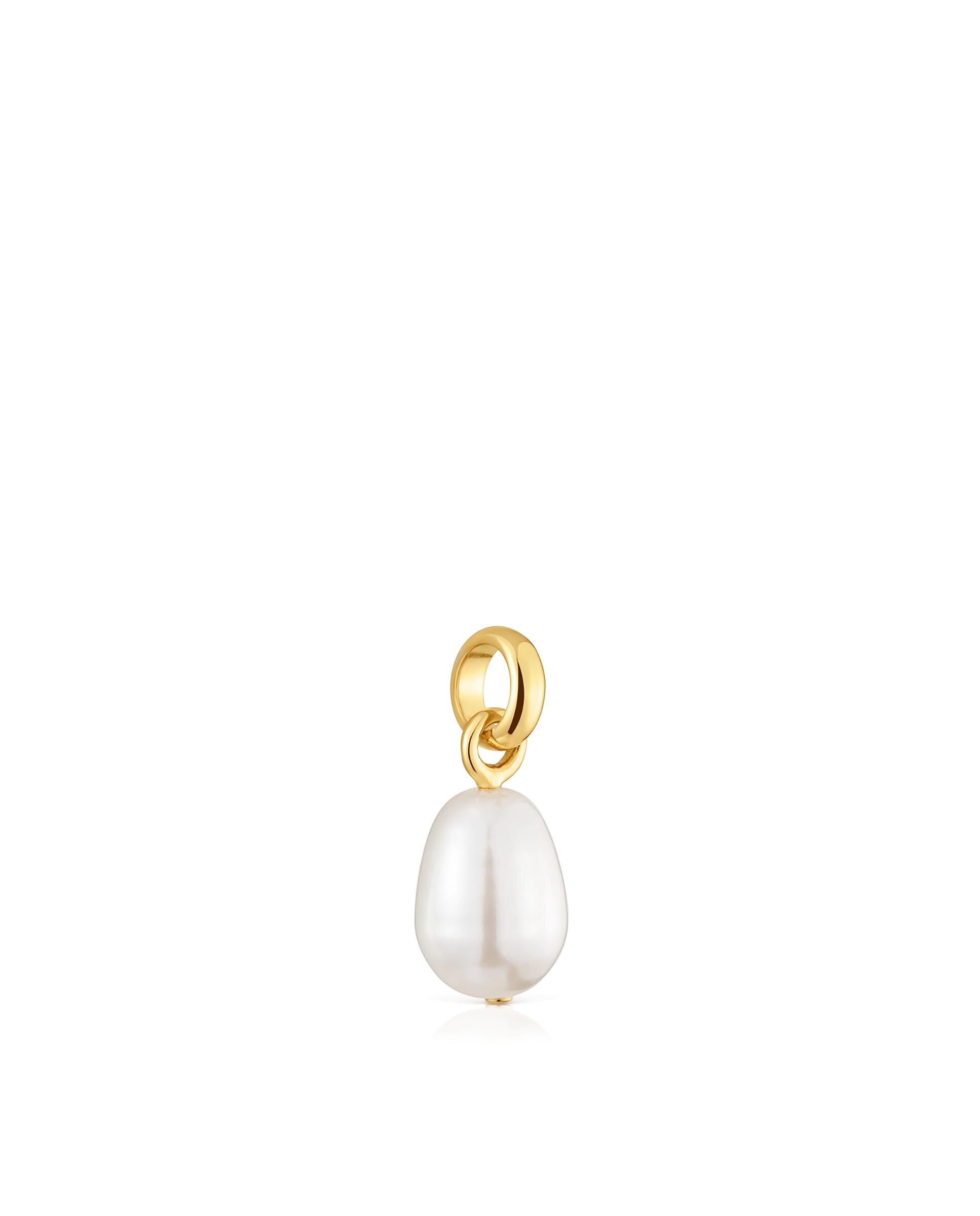Pingente Hold Oval Pequeno Banhado em Ouro 18 kt sobre Prata com Pérola Branco-2