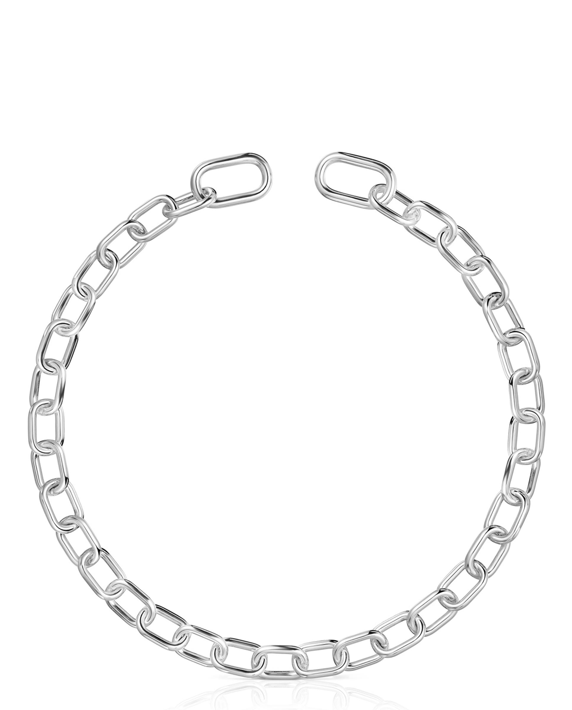Colar Hold Oval Curto Xxl de Prata Prateado-1