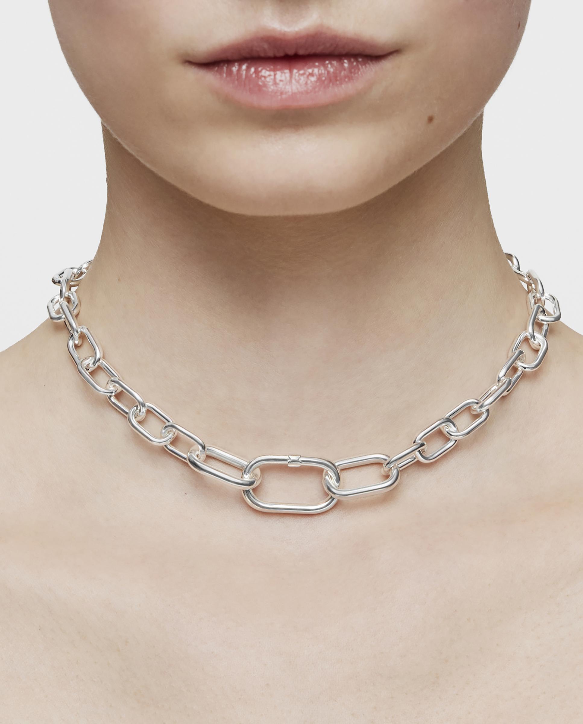 Colar Hold Oval Curto Xxl de Prata Prateado-5