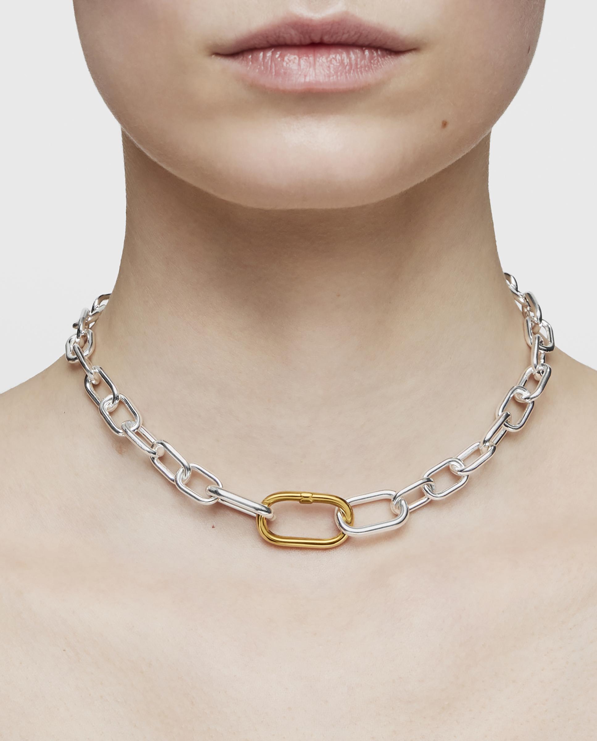 Colar Hold Oval Curto Xxl de Prata Prateado-6