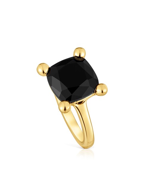 Imagen 0 de Anillo Color Black mediano bañado en oro 18 kt sobre plata y ónix