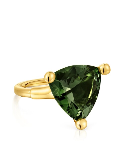 Imagen 0 de Anillo Color Lab grande bañado en oro 18 kt sobre plata con espinela verde creada en laboratorio