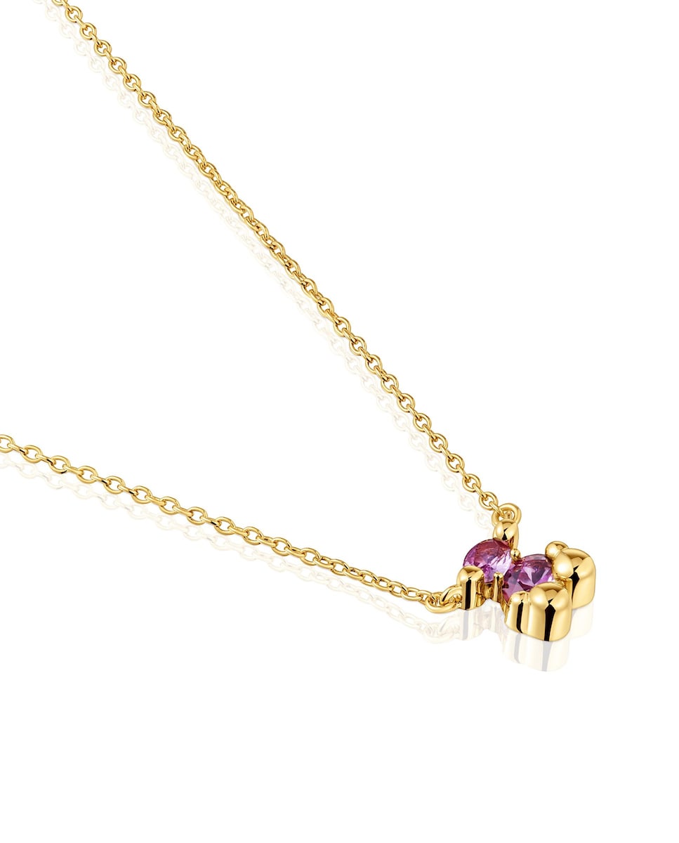 Collar Color Bear LGG corto con oso bañado en oro 18 kt sobre plata y zafiro creado en laboratorio Morado-2
