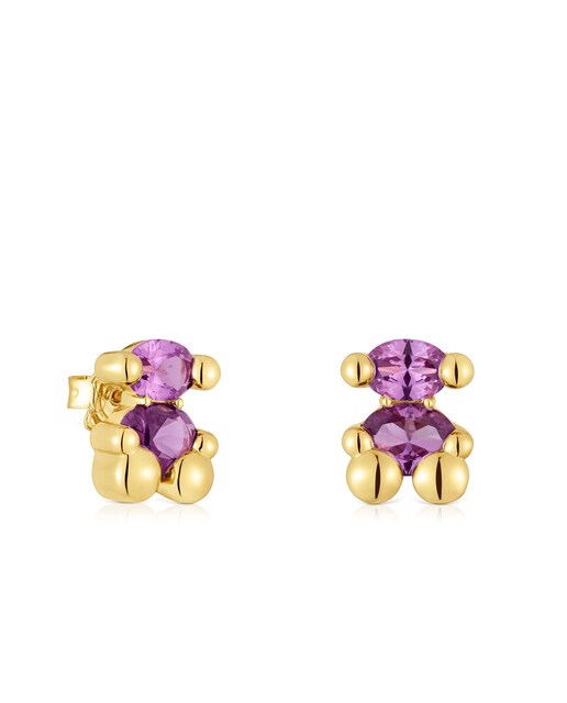 Imagen 0 de Pendientes Color Bear LGG con oso bañados en oro 18 kt sobre plata y zafiro creado en laboratorio 13 mm