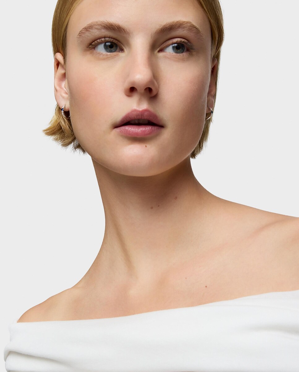 Brincos Sweet Sapphire Argola de Ouro Branco com Diamantes e Safiras Azul-4