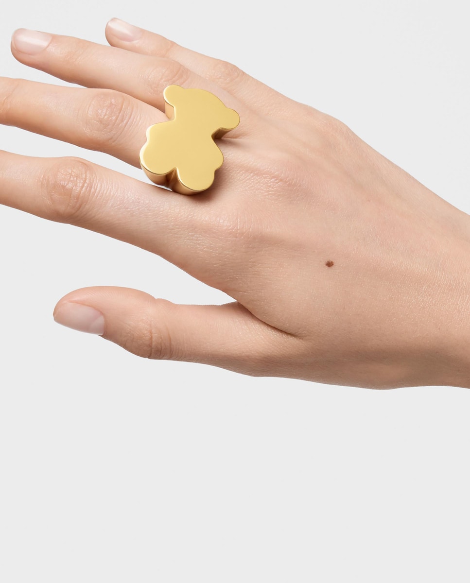 Anillo sello Sweet Dolls con oso grande bañado en oro 18 kt sobre plata 10  Oro