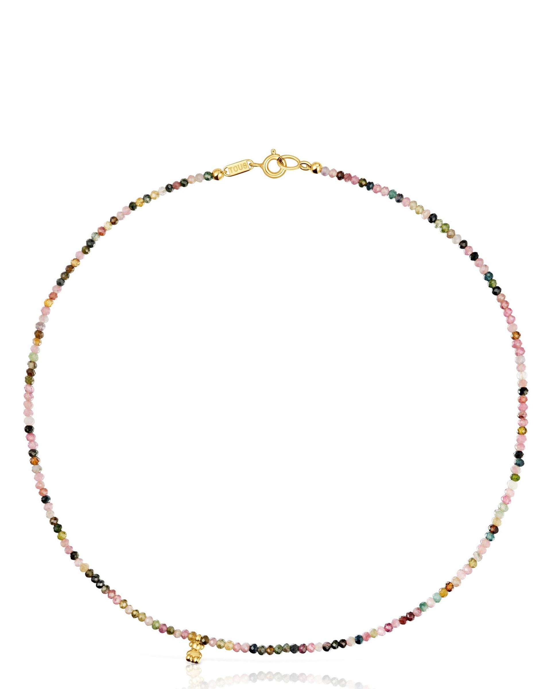 Colar Bold Bear Curto Banhado a Ouro 18 Kt Sobre Prata e Turmalinas Multicolor-1