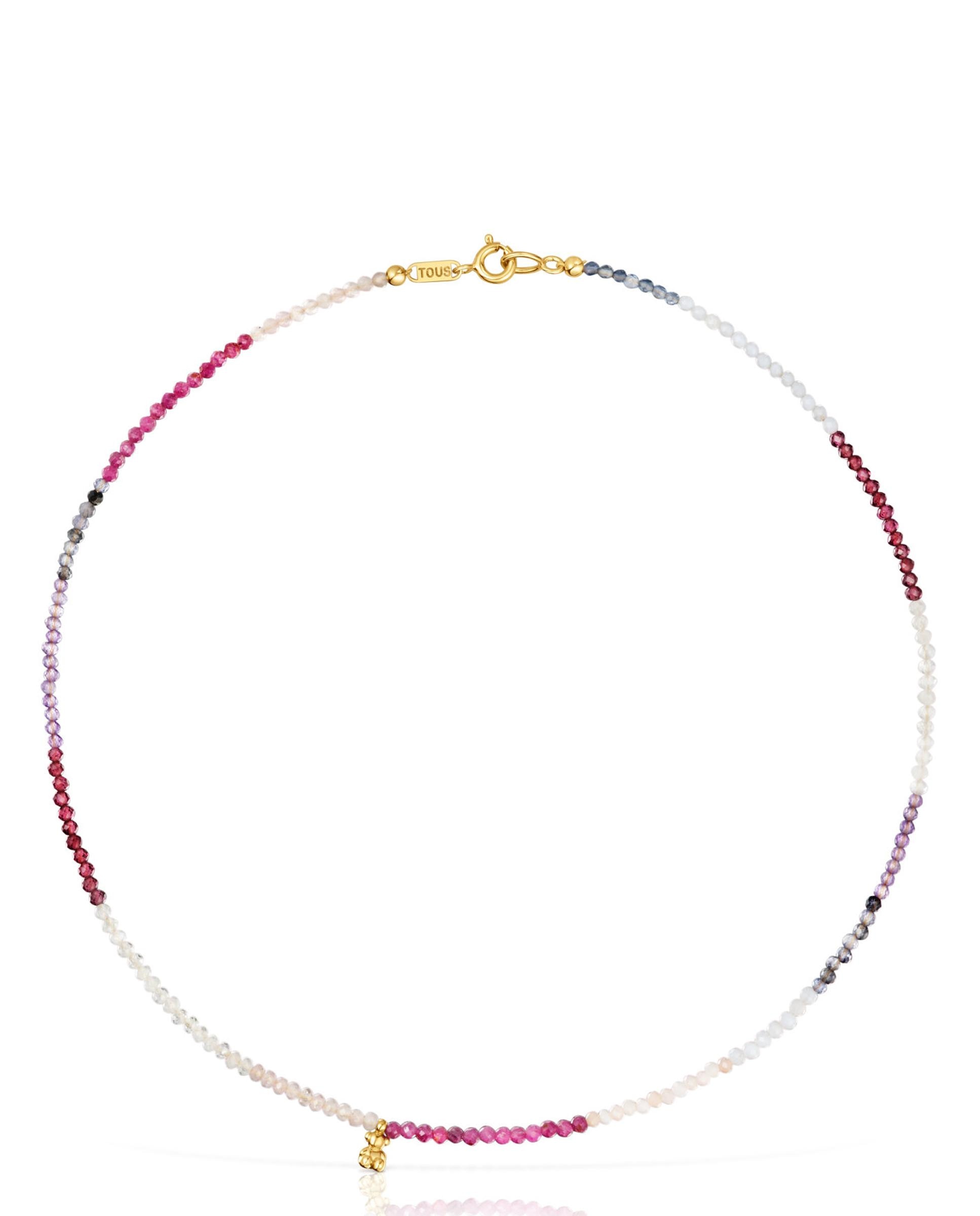 Colar Bold Bear Curto Banhado a Ouro 18 Kt Sobre Prata e Turmalinas Multicolor-1