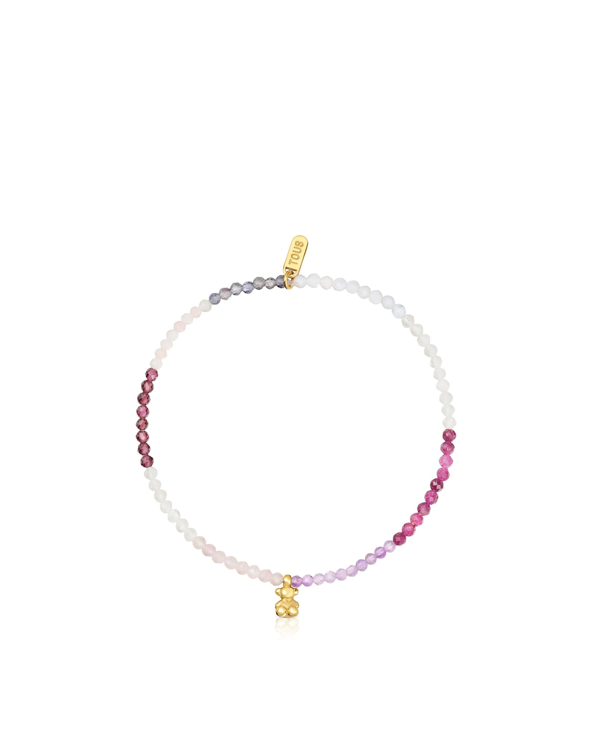 Pulsera bold bear elástica bañada en oro 18 kt sobre plata con gemas rosadas Rosa Tous Rosa-2