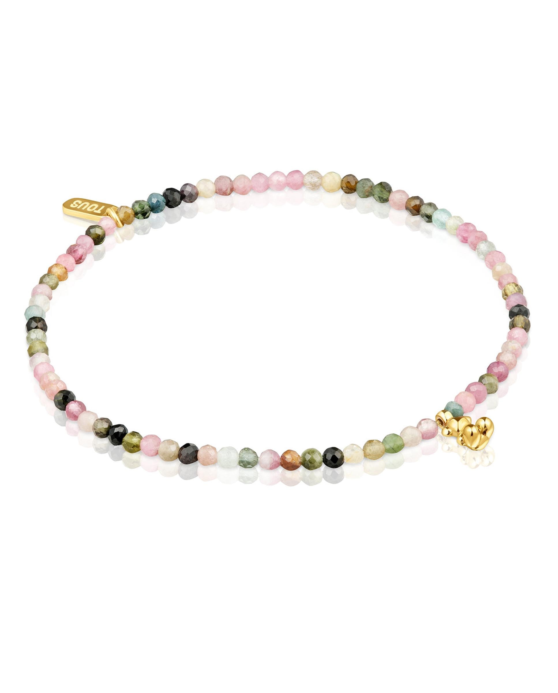 Pulseira de Cordão Bold Bear Elástica Banhada a Ouro 18 Kt Sobre Prata com Turmalinas Multicolor-1