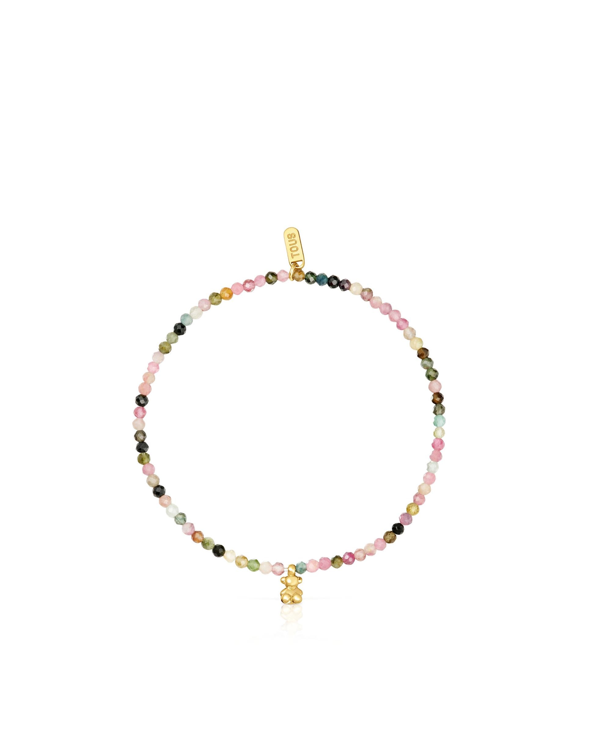 Pulseira de Cordão Bold Bear Elástica Banhada a Ouro 18 Kt Sobre Prata com Turmalinas Multicolor-2